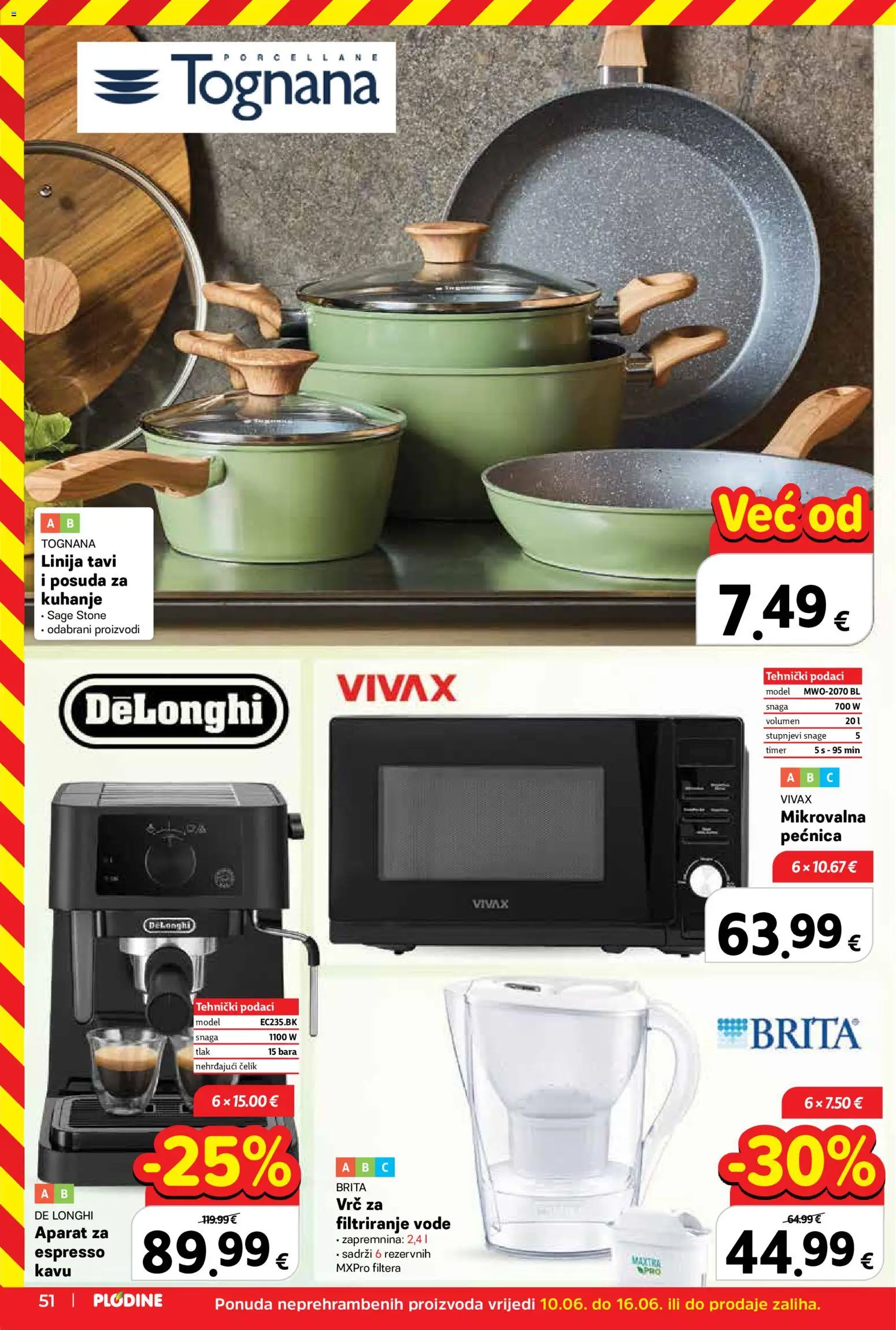Plodine katalog | vrijedi od 10.06.2026 | Stranica: 51 | Proizvodi: Tognana, Pećnica, Mikrovalna pećnica