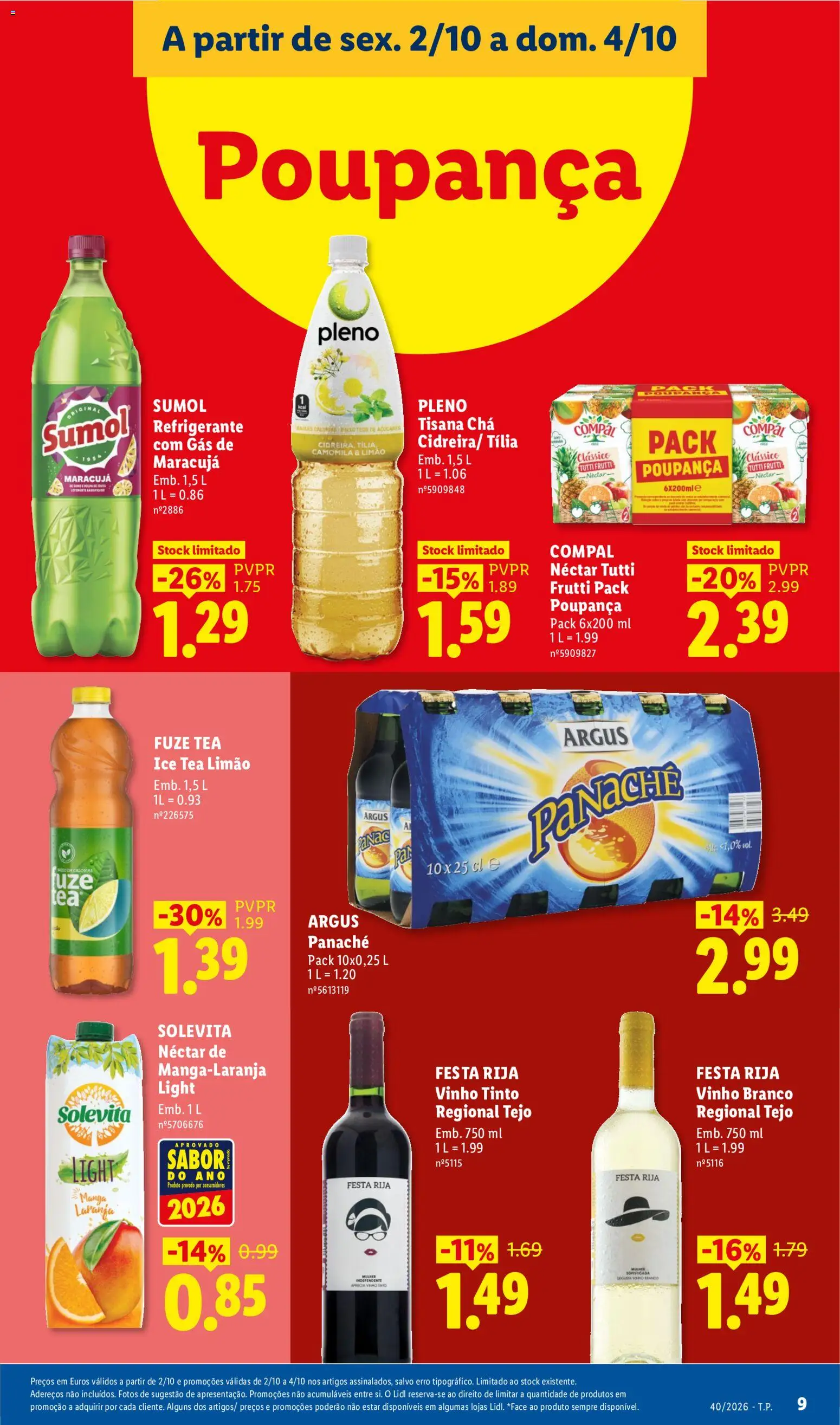 Lidl Promoções Fim de Semana │ válido de 28/09/2026 | Página: 9 | Produtos: Refrigerante, Manga, Soda, Vinho tinto