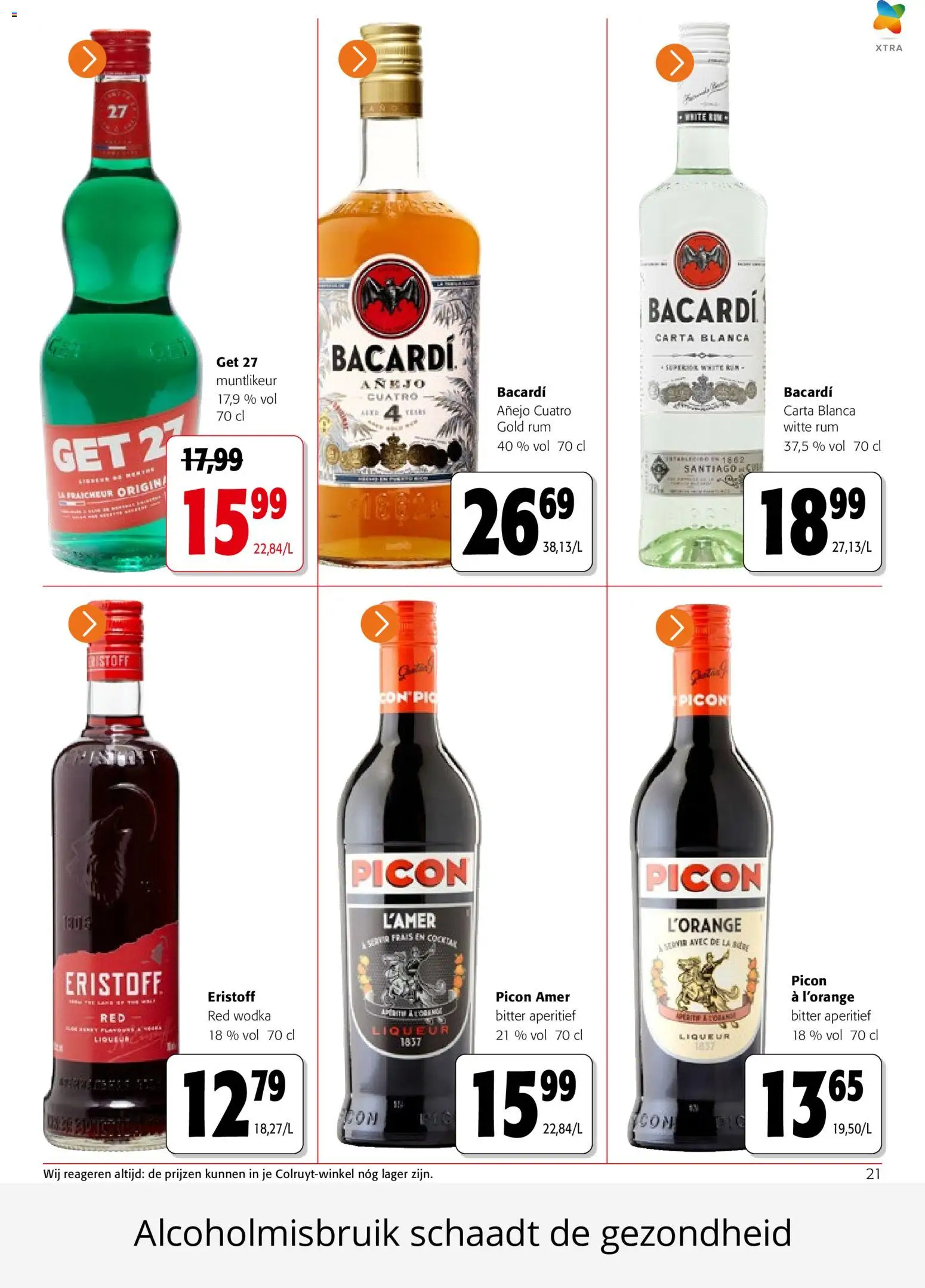 {H1} | Pagina: 21 | Producten: Witte rum, Wodka, La, Bacardi