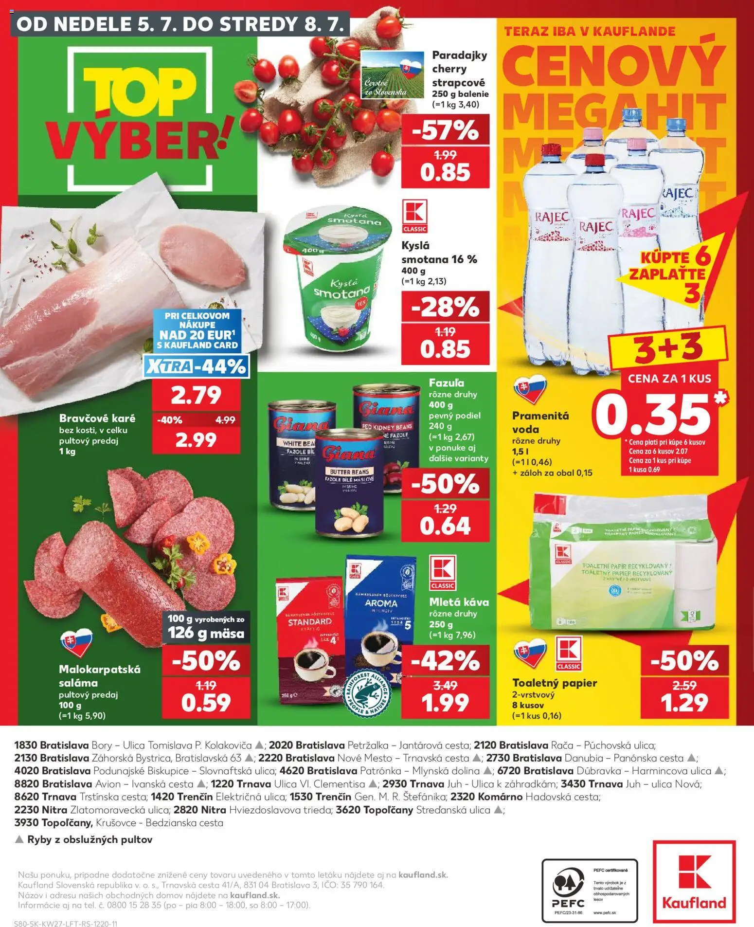 Nové Kaufland akcie – leták je platný od 02.07.2026 | Strana: 80 | Produkty: Paradajky, Ryby, Rajec, Bravčové karé