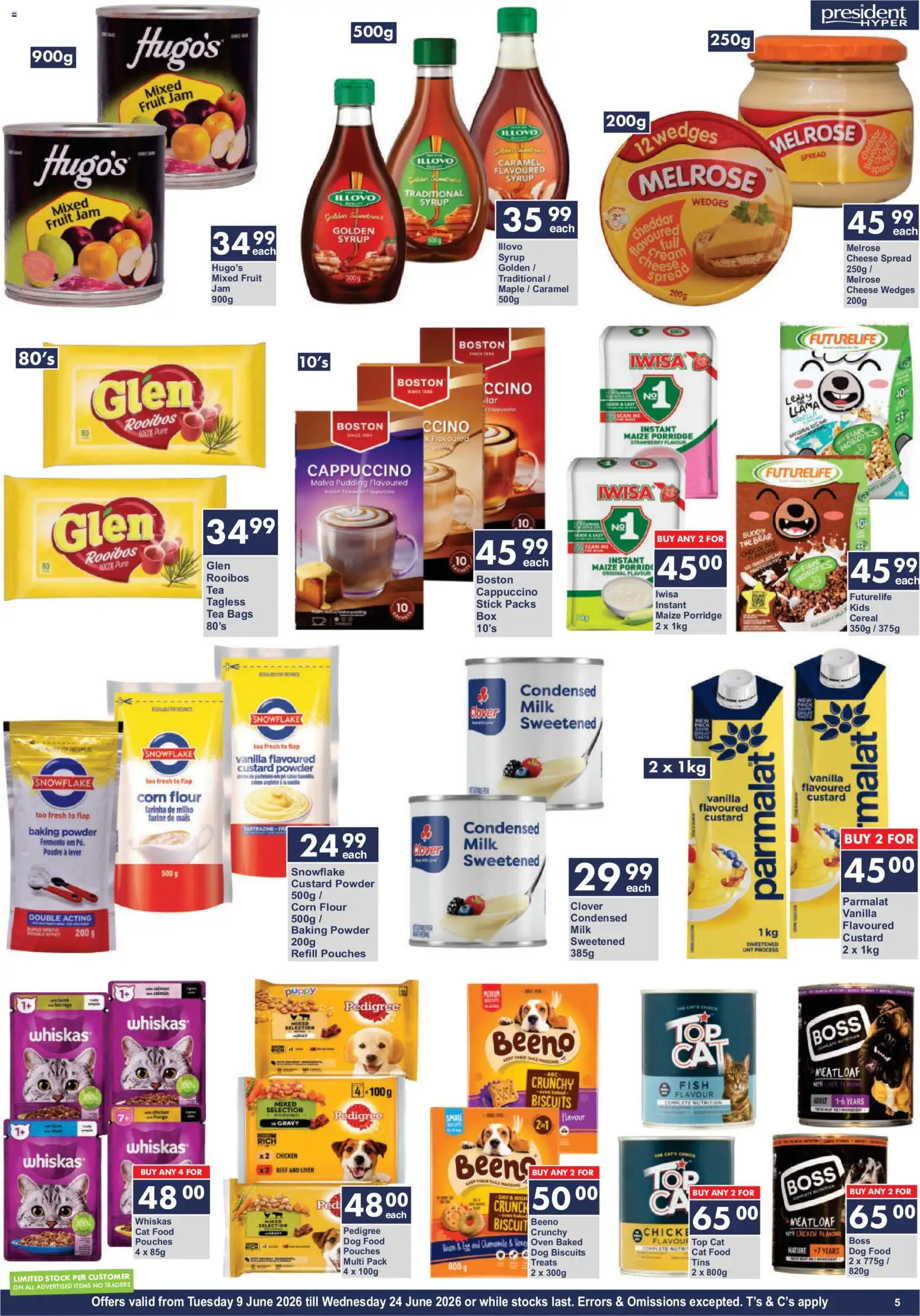 New President Hyper catalogue – valid from 09/06/2026 | Page: 5 | Products: Corn, Milk, Condensed milk, Cat food