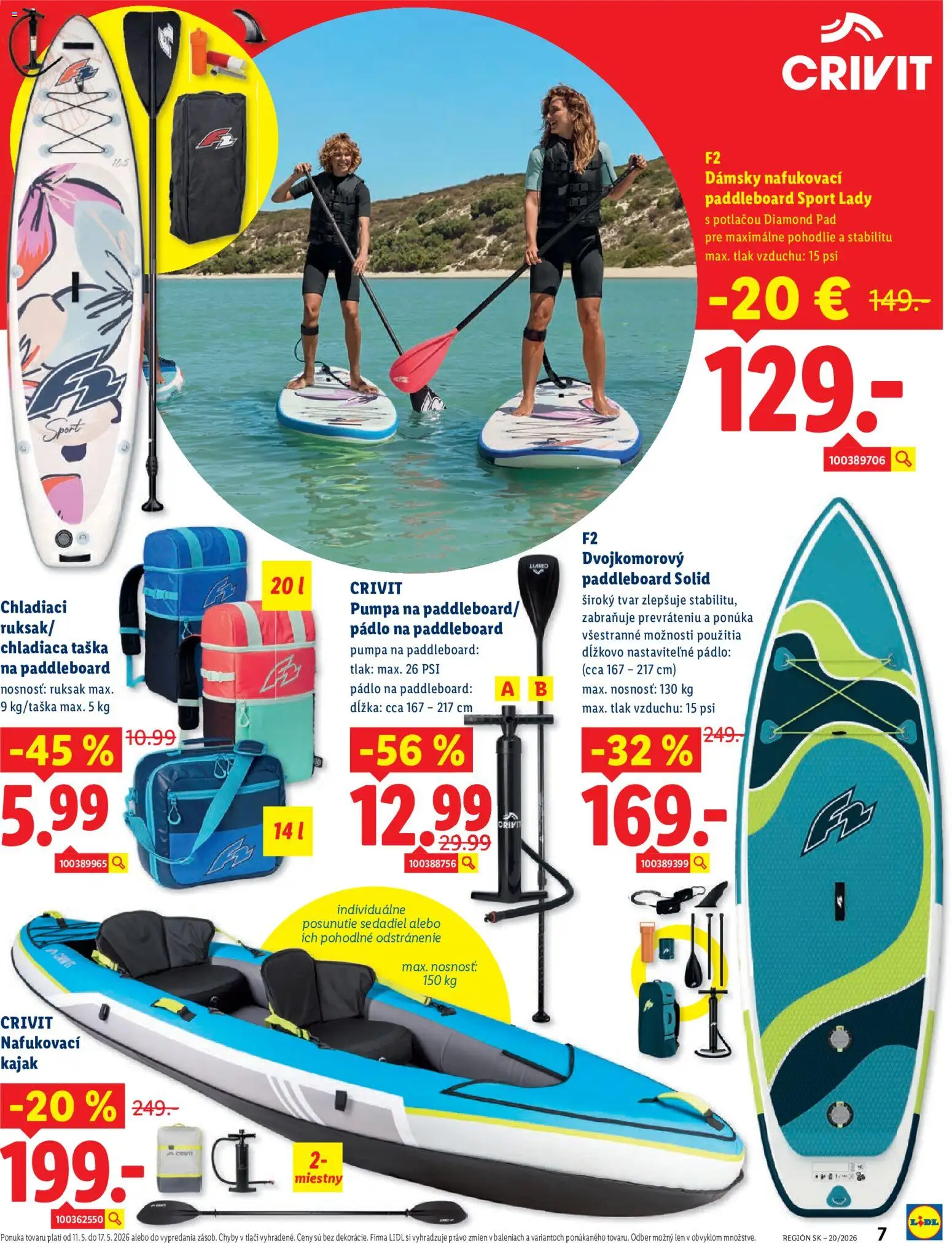 Nové Lidl akcie – leták je platný od 11.05.2026 | Strana: 7 | Produkty: Pumpa, Paddleboard, Ruksak