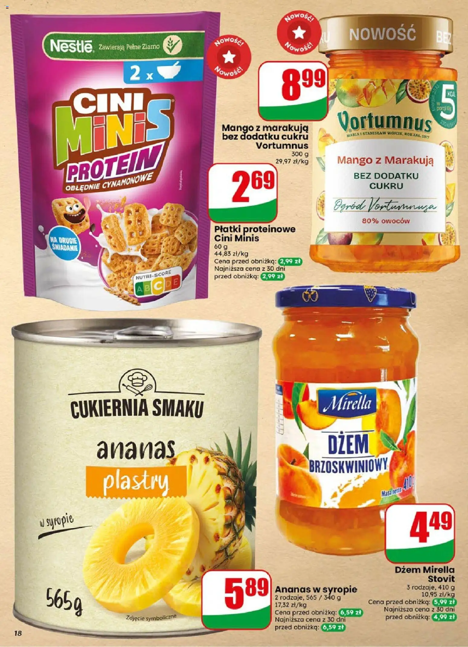 Dino gazetka od 19.08.2026 | Strona: 18 | Produkty: Mango, Marakuja, Dżem, Płatki