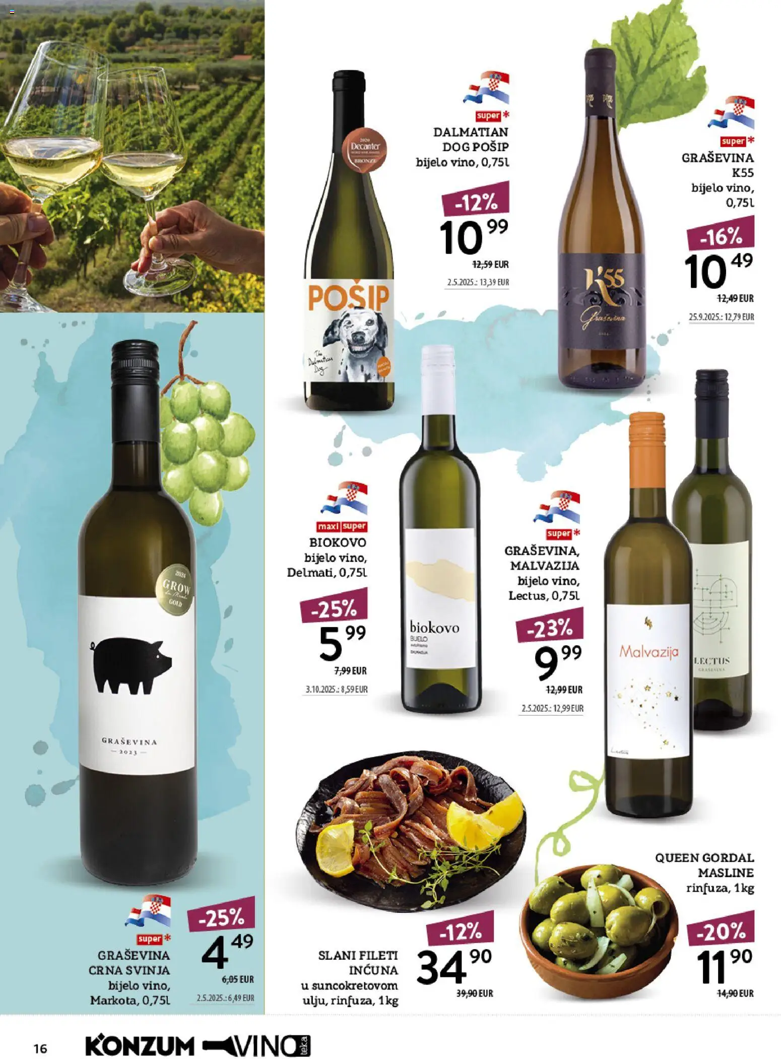 Konzum katalog | vrijedi od 12.10.2026 | Stranica: 16 | Proizvodi: Masline, Vino