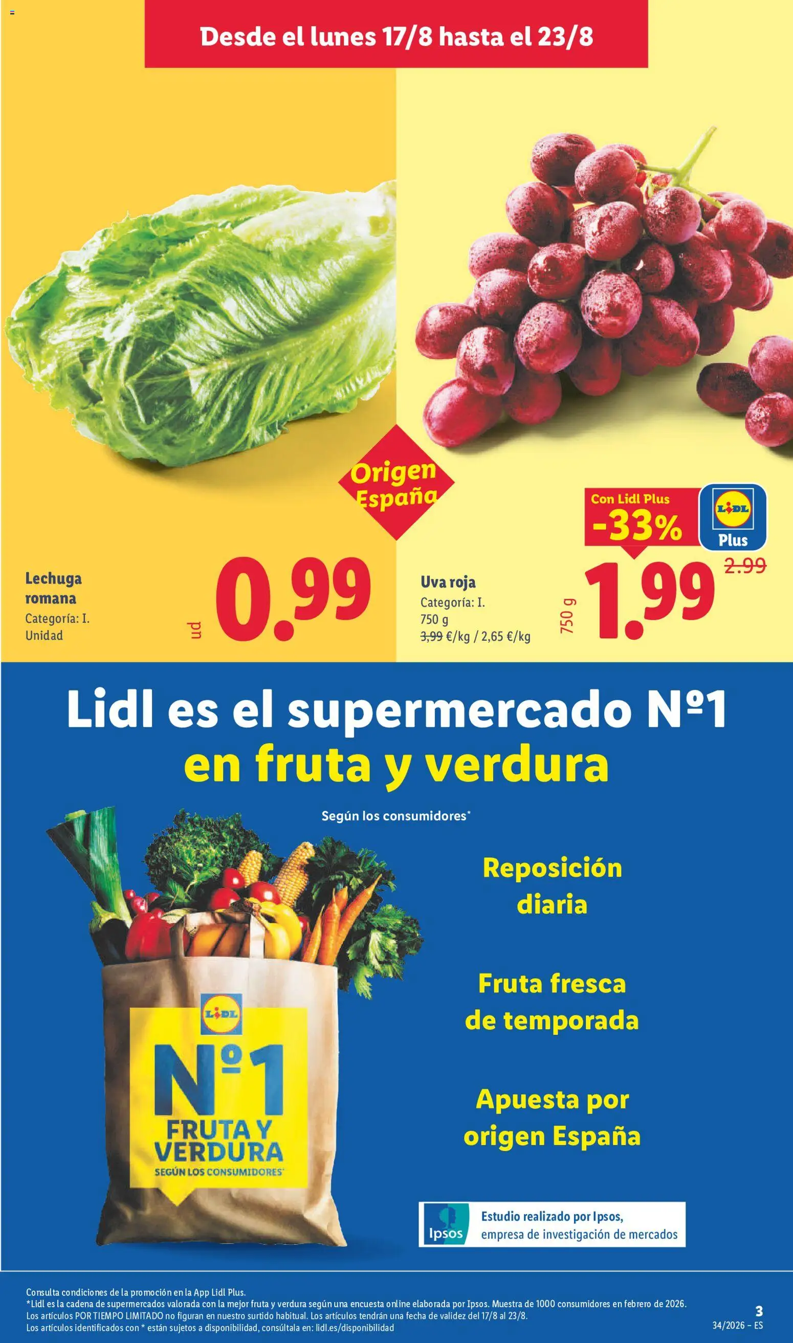 Lidl folleto │ válido desde el 17/08/2026 | Página: 3 | Productos: Fruta, Lechuga romana
