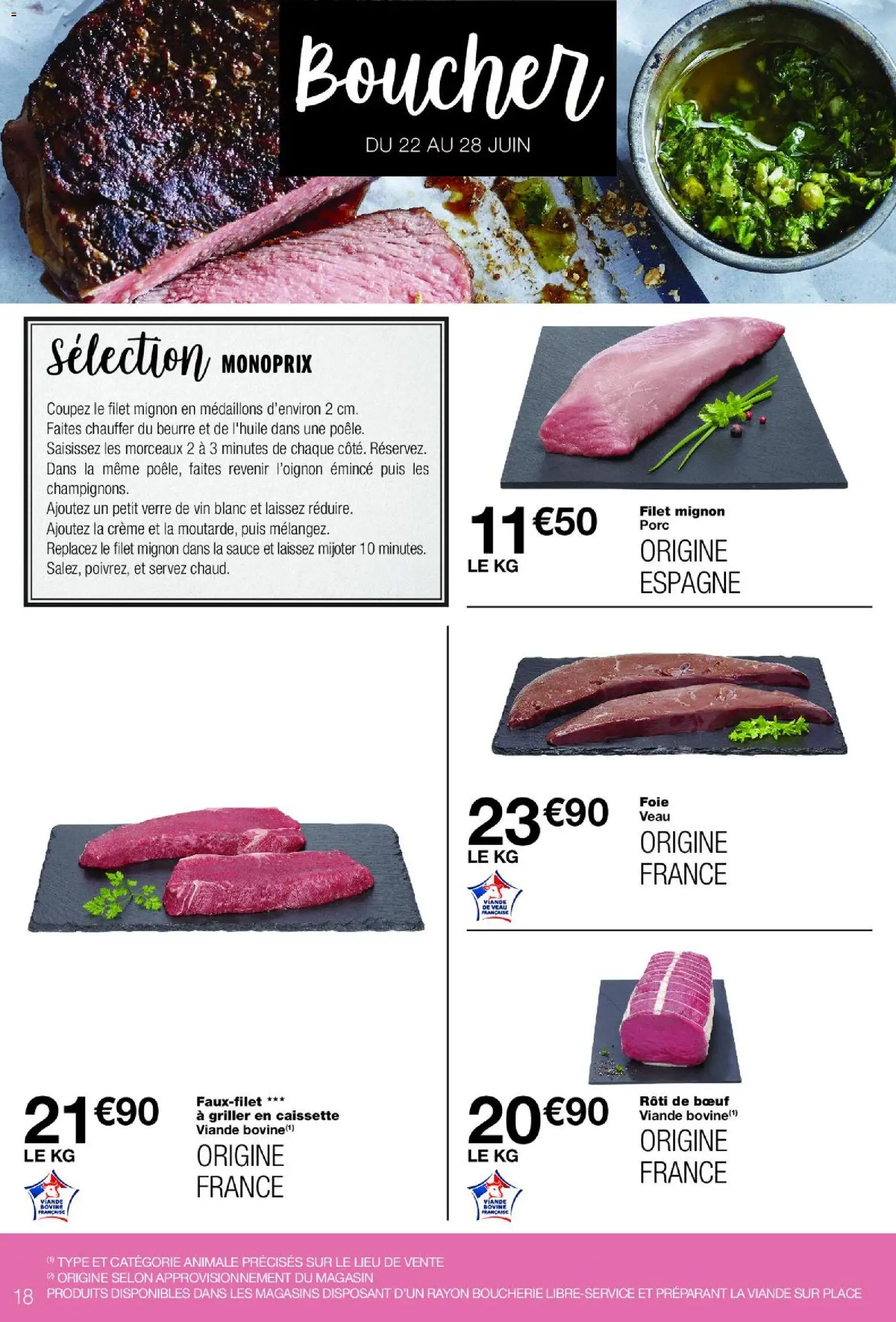 {H1} | Page: 18 | Produits: Rôti de bœuf, Vin, Porc, Crème