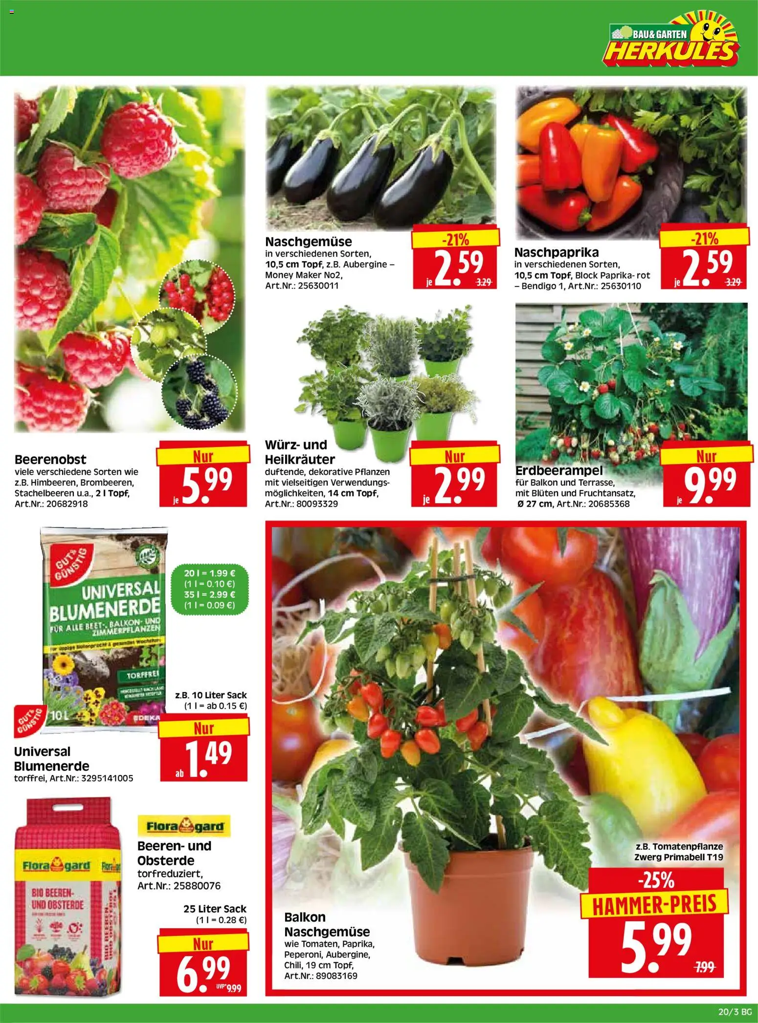 HERKULES Bau & Garten – gültig ab 11.05.2026 | Seite: 3 | Produkte: Paprika rot, Blumenerde, Paprika, Aubergine