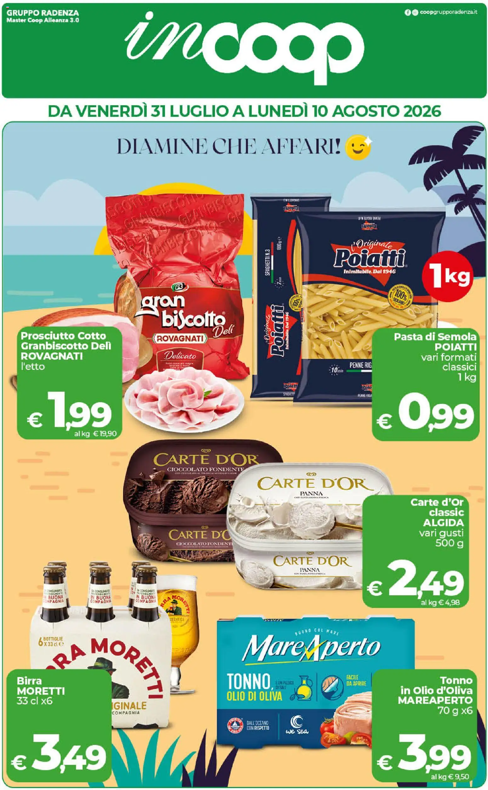 Volantino COOP del 31/07/2026 | Pagina: 1 | Prodotti: Cioccolato, Olio, Prosciutto, Tonno