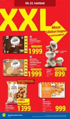Csirke-gomba, 750 g/csomag; 1 kg = 1199 Ft - amely érvényes a következő dátumtól: 18.06.2026 | Oldal: 68 | Termékek: Gomba, Nuggets, Jégkrém