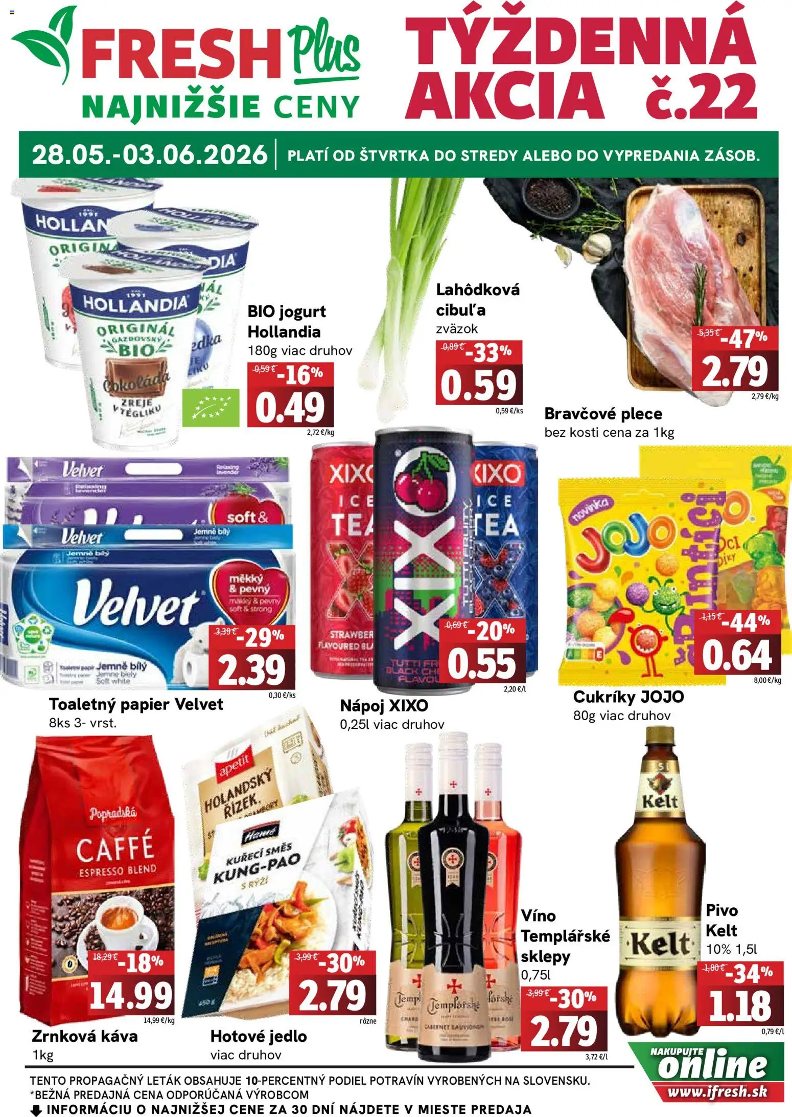 Nové Fresh akcie – leták je platný od 28.05.2026 | Strana: 1 | Produkty: Víno, Toaletný papier, Čokoláda, Cukríky