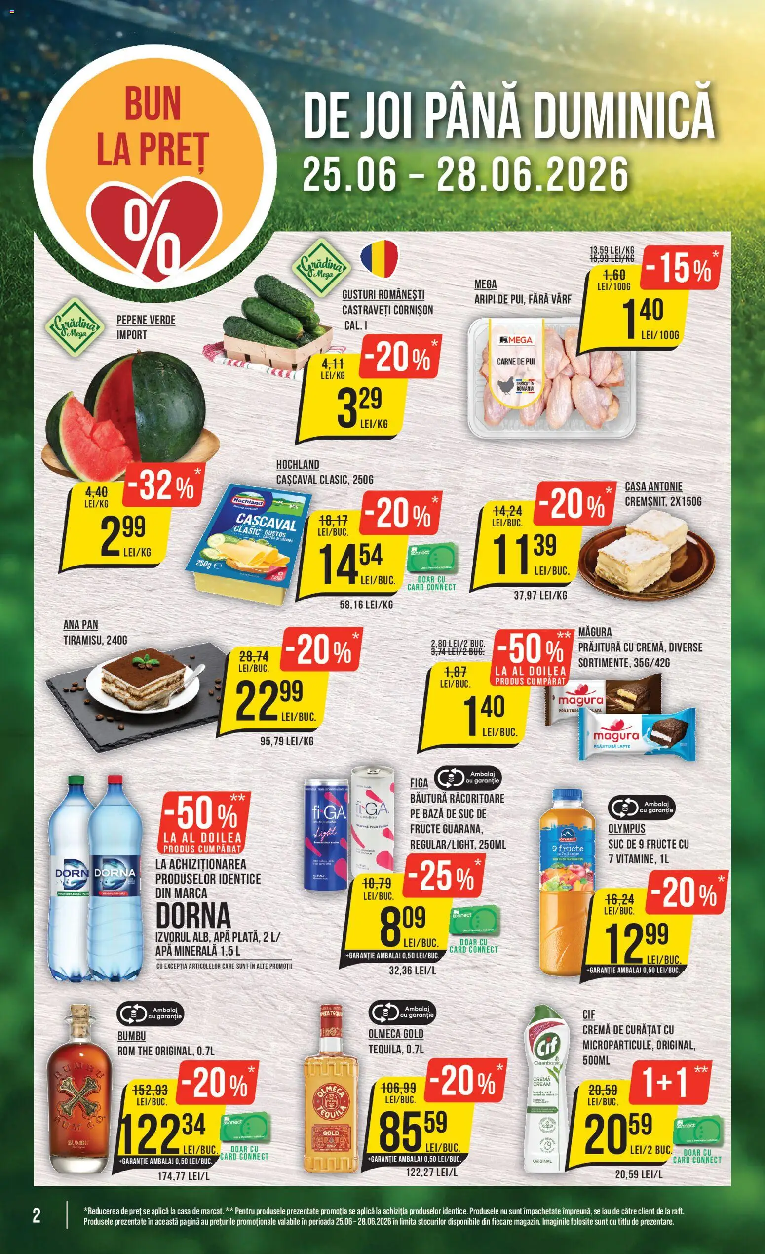 Noul catalog Mega Image – valabil de la 25.06.2026 | Pagină: 2 | Produse: Yazı tahtası kalemi, Cașcaval, Cremă, Apă