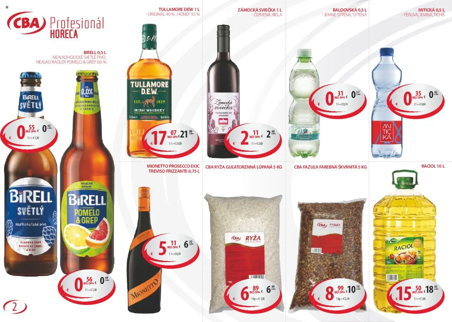 Nové CBA Komfos akcie – leták je platný od 04.05.2026 | Strana: 2 | Produkty: Pivo, Fazuľa, Tullamore Dew, Baldovská