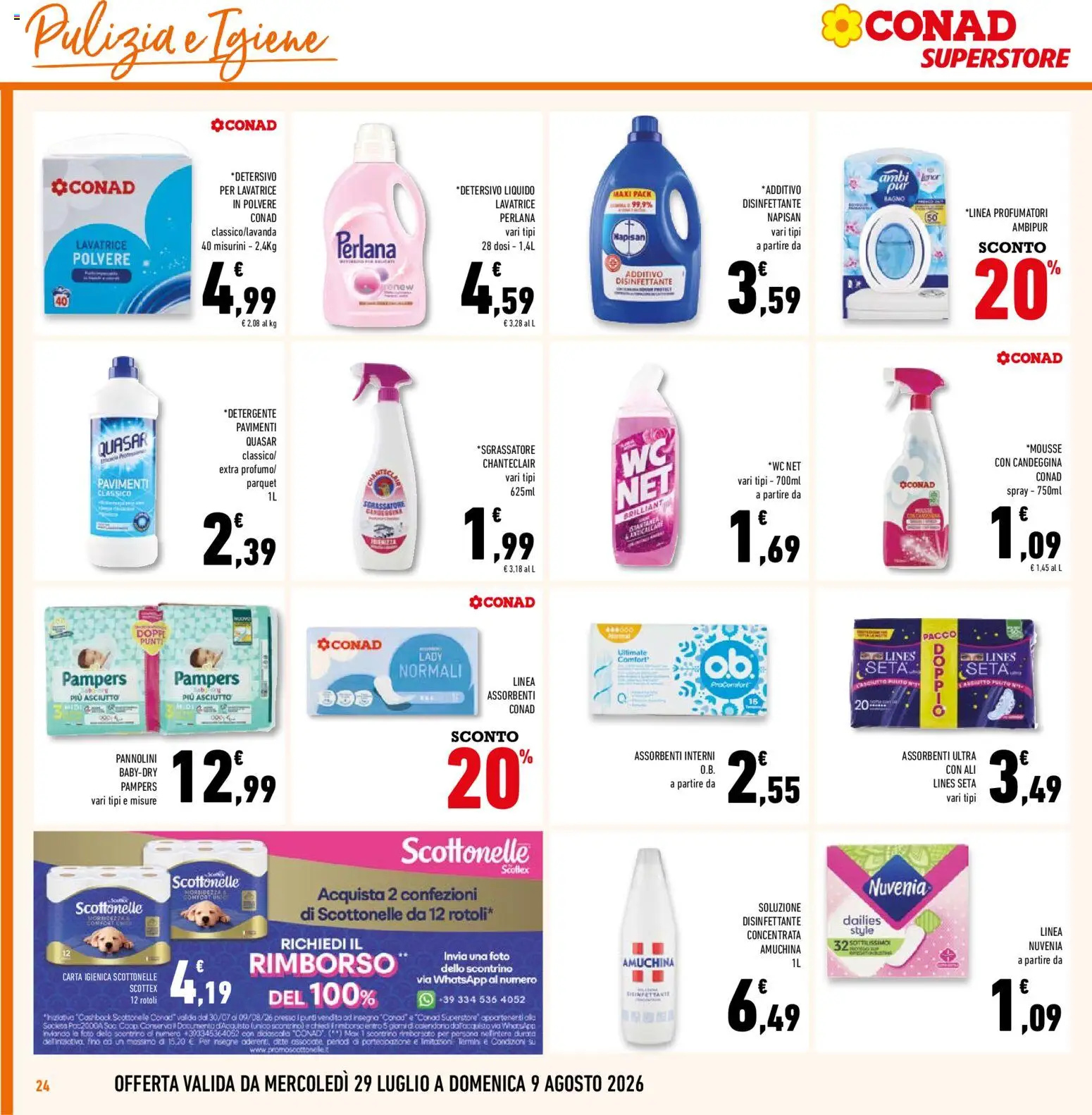 Volantino Conad del 29/07/2026 | Pagina: 24 | Prodotti: Detergente, Candeggina, Sgrassatore, Lavatrice