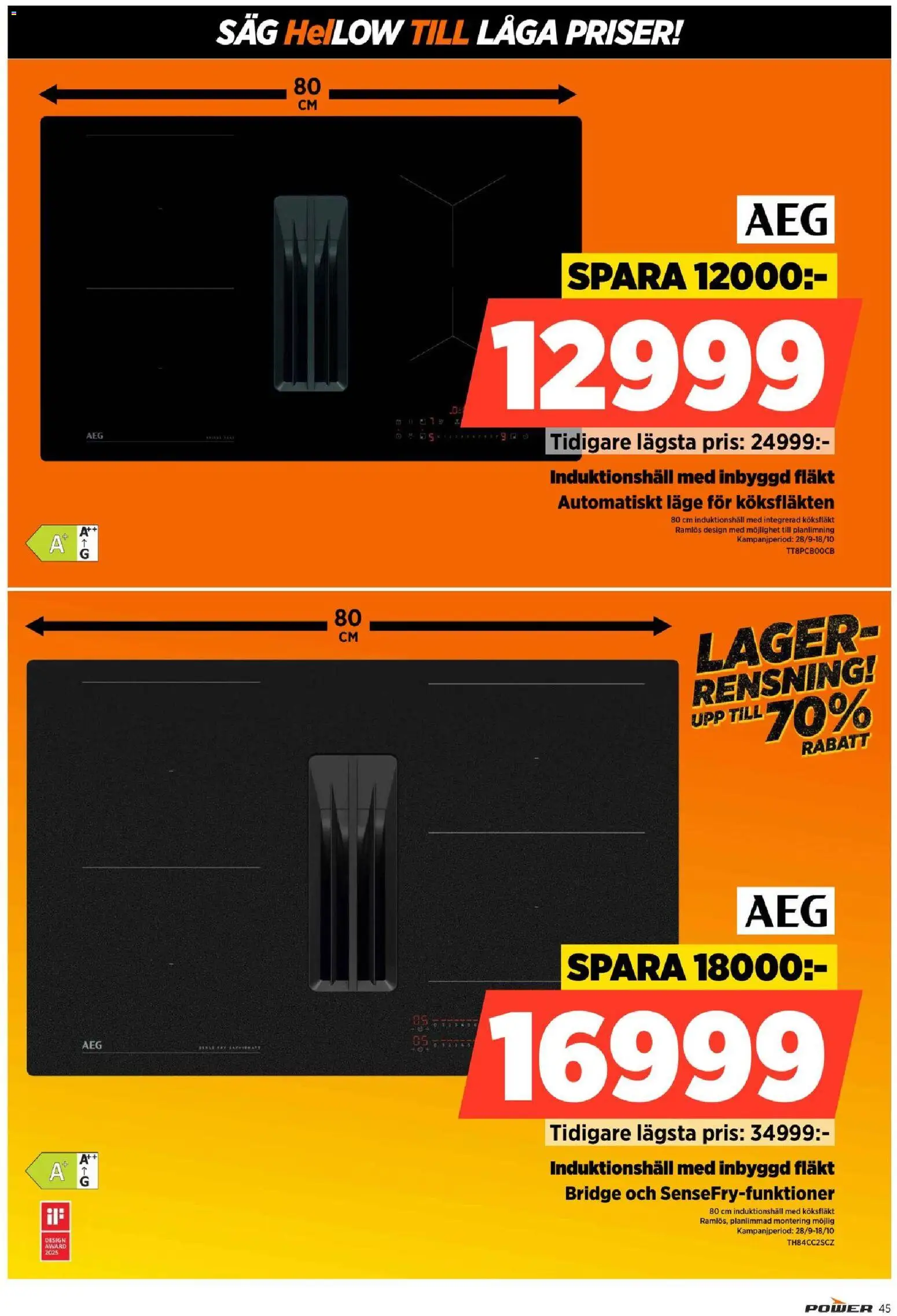 Power reklamblad aktuell från 12/10/2026 | Sida: 45 | Produkter: Köksfläkt, Fläkt, Såg, Induktionshäll