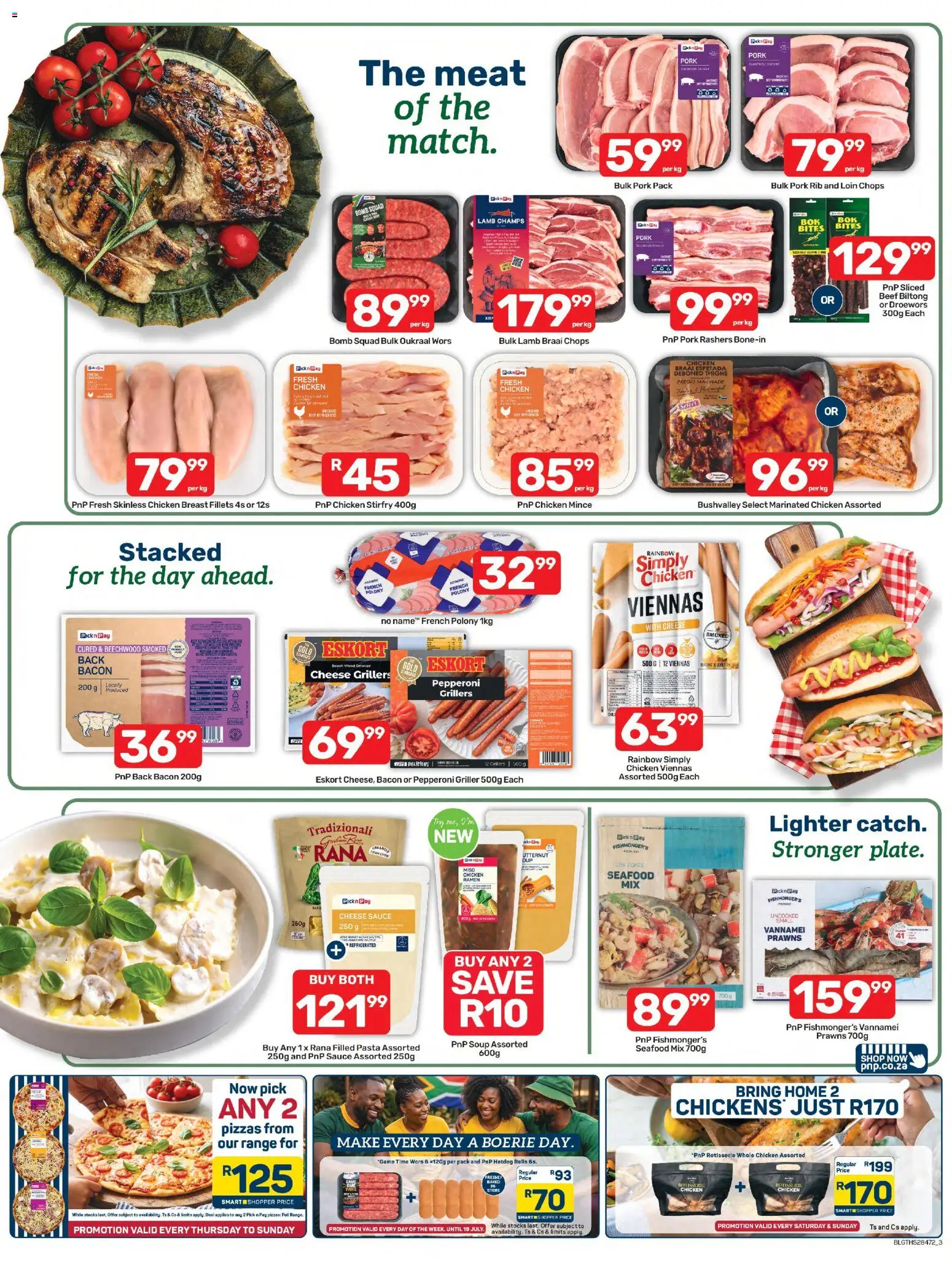 New Pick n Pay catalogue – valid from 13/07/2026 | Page: 3 | Products: Pork, Beef, Seafood, Bacon