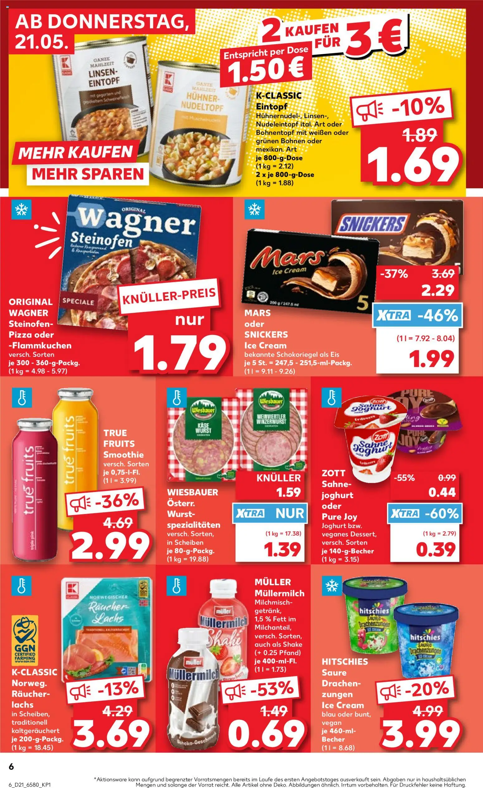 Kaufland Prospekt Hamburg	 – gültig ab 21.05.2026 | Seite: 6 | Produkte: Käse, Lachs, Muller mullermilch, Eis