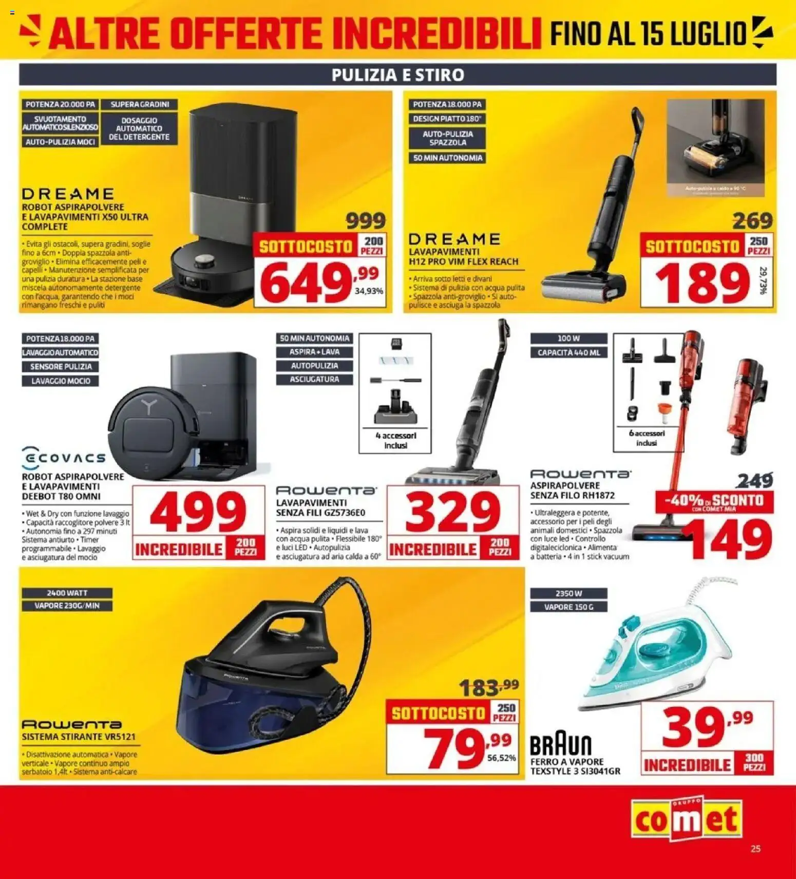 Volantino Comet del 03/07/2026 | Pagina: 25 | Prodotti: Anticalcare, Piatto, Aspirapolvere, Robot