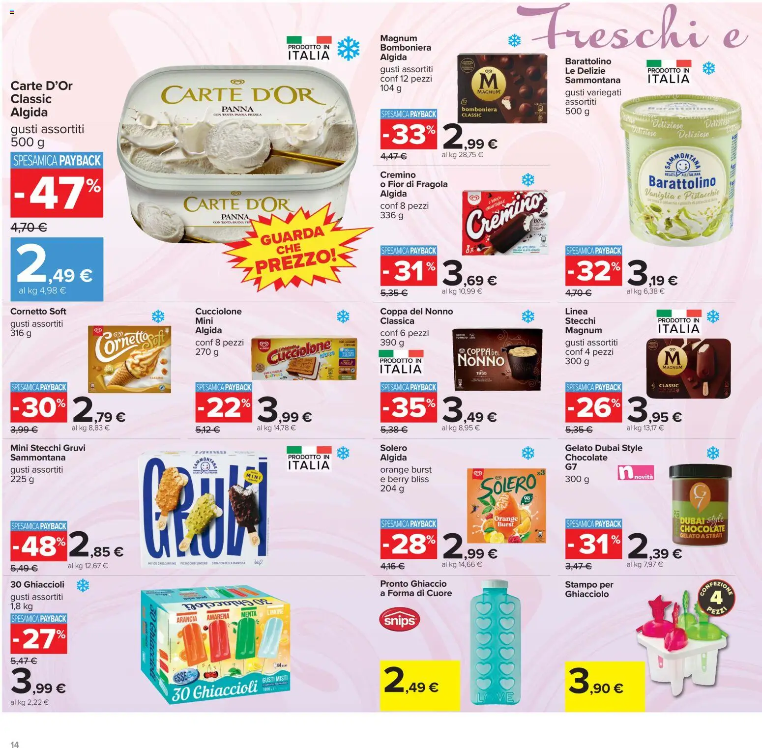 Volantino Carrefour del 13/07/2026 | Pagina: 14 | Prodotti: Ghiaccioli, Gelato, Menta, Amarena