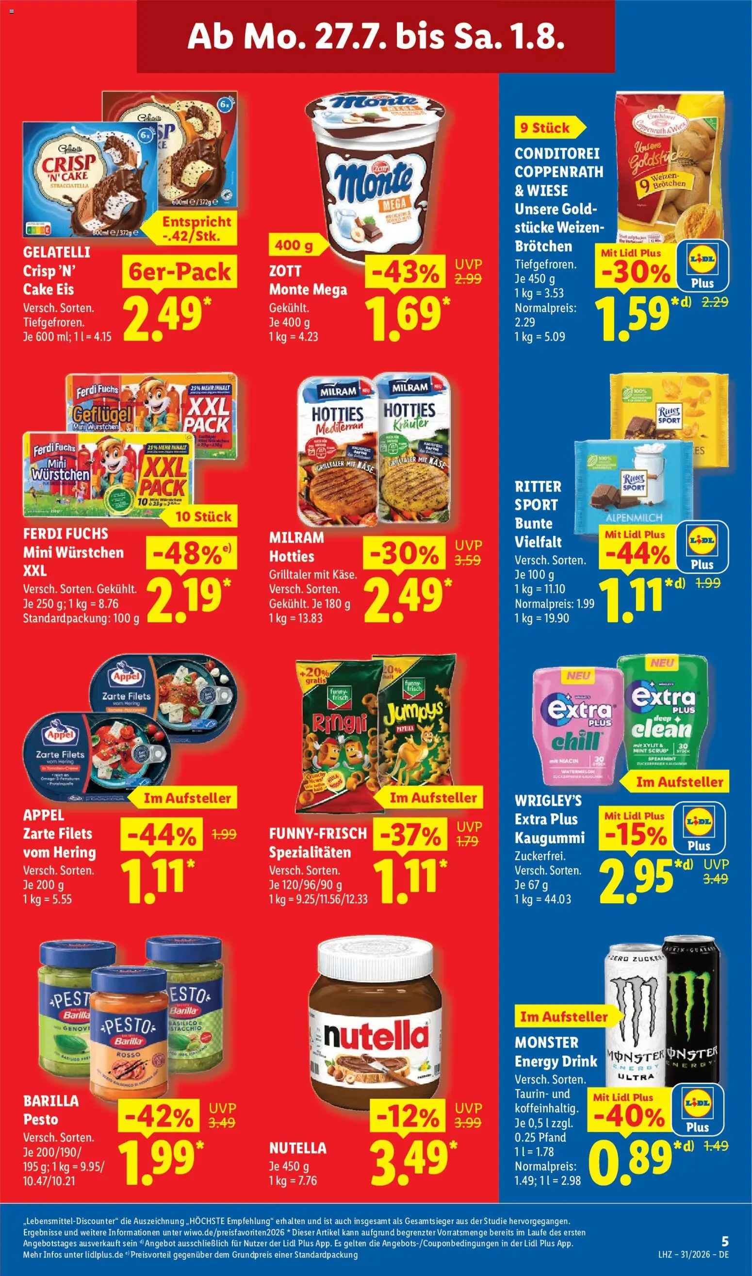 Lidl Německo leták od 27.07.2026 | Strana: 15 | Produkty: Monster, Pesto, Gelatelli, Energy drink