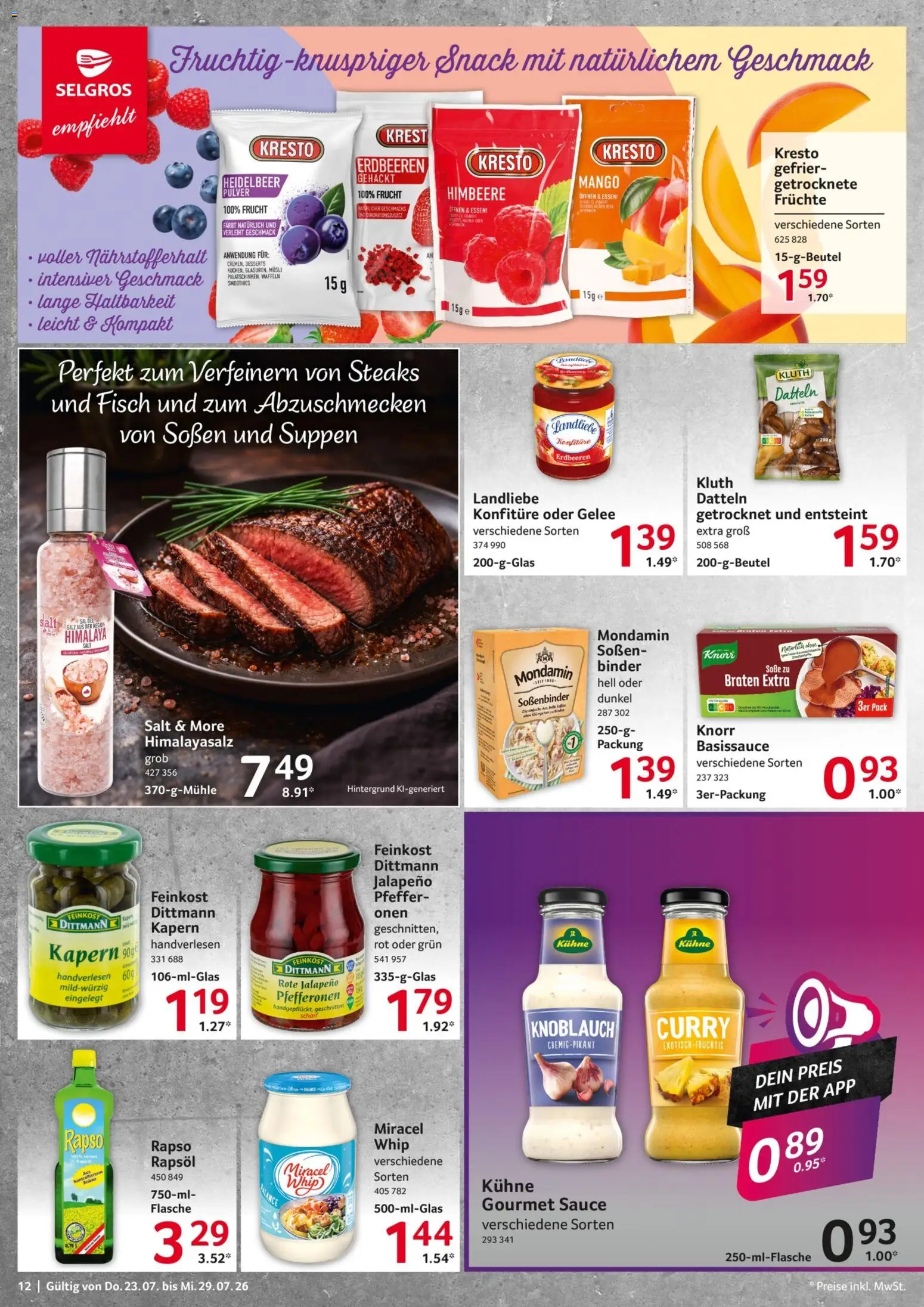 Selgros Prospekt – gültig ab 23.07.2026 | Seite: 12 | Produkte: Waffeln, Fisch, Salz, Mango