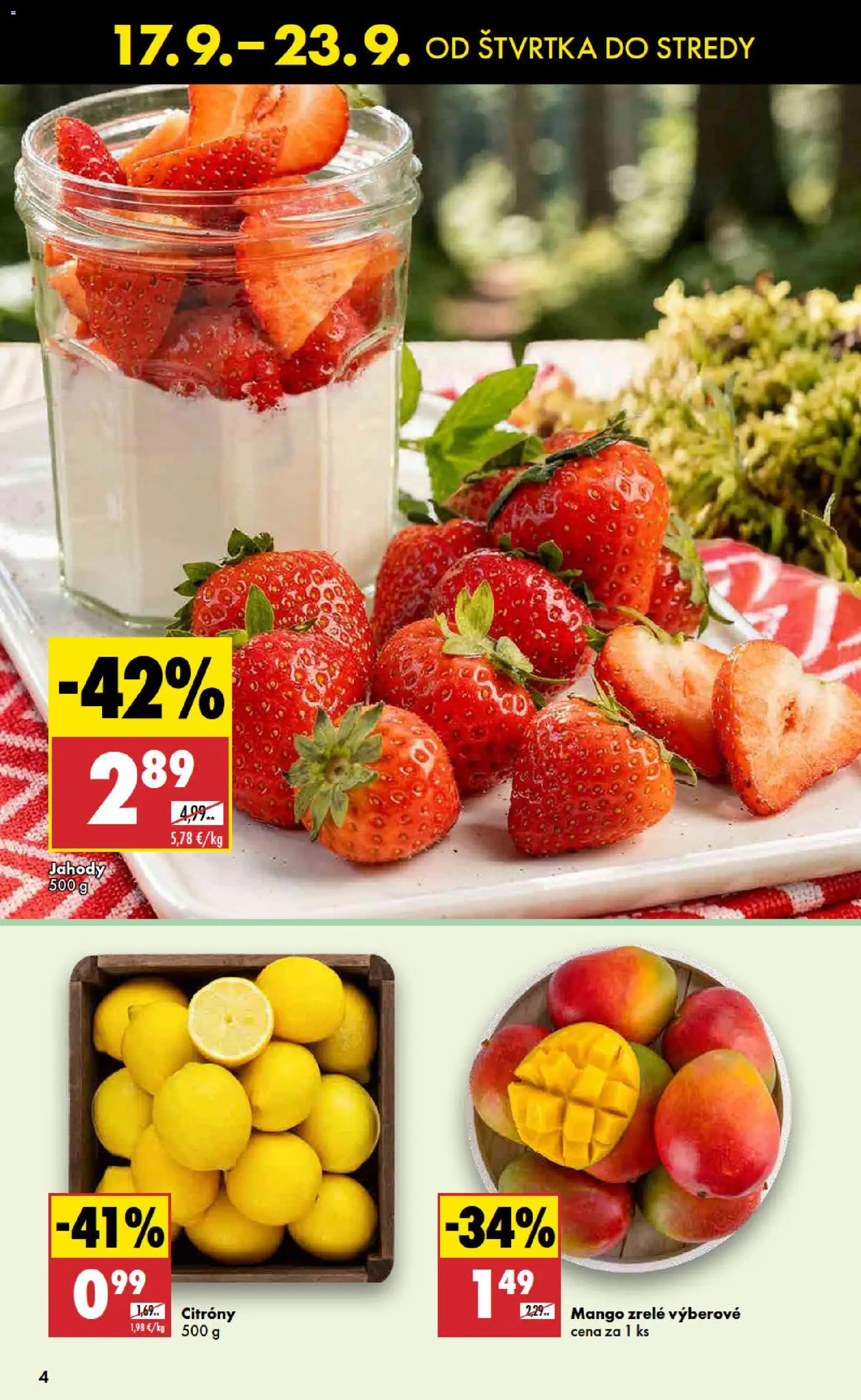 Nové Biedronka akcie – leták je platný od 17.09.2026 | Strana: 4 | Produkty: Citróny, Jahody, Mango
