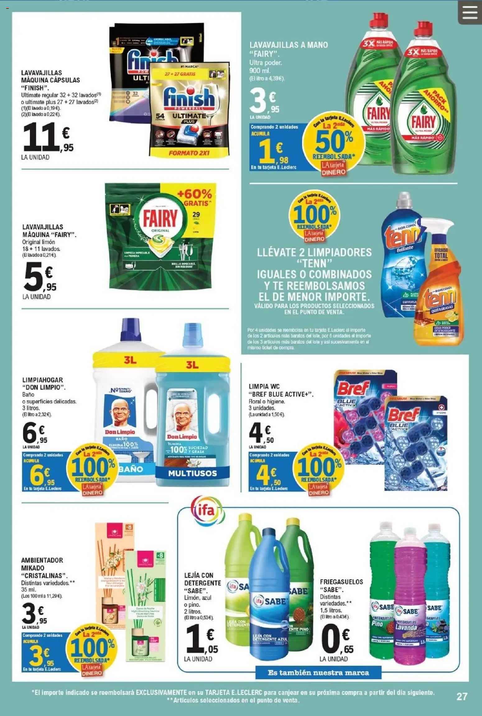 E.Leclerc folleto │ válido desde el 17.06.2026 | Página: 27 | Productos: Detergente, Té, Lavavajillas, Baño