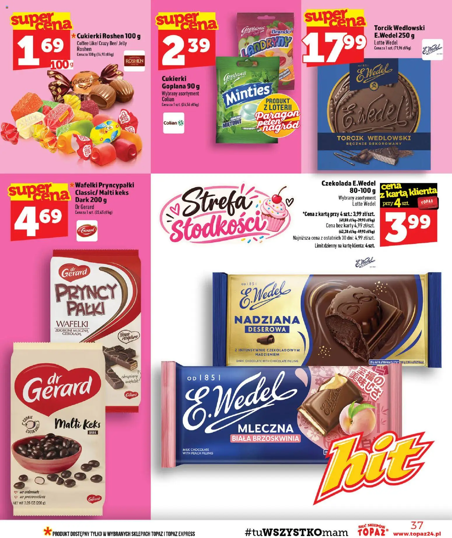 Topaz gazetka od 24.09.2026 | Strona: 37 | Produkty: Brzoskwinia, Cukierki roshen, Cukierki, Cukier
