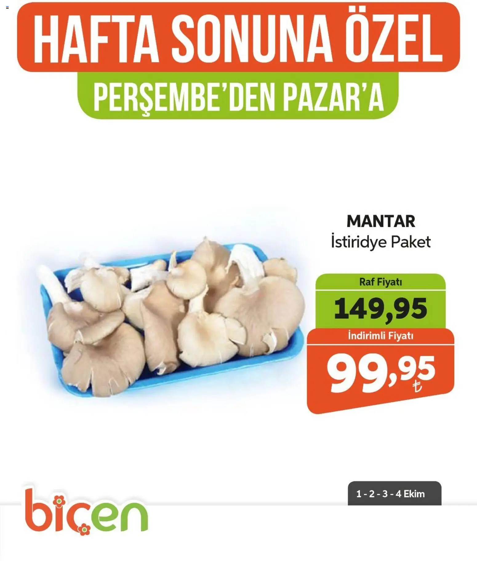 Biçen Market - Hafta Sonuna Özel - Sebze İndirimi - 01 Ekim 2026 tarihinden itibaren geçerlidir | Sayfa: 16 | Ürünler: Raf, Mantar