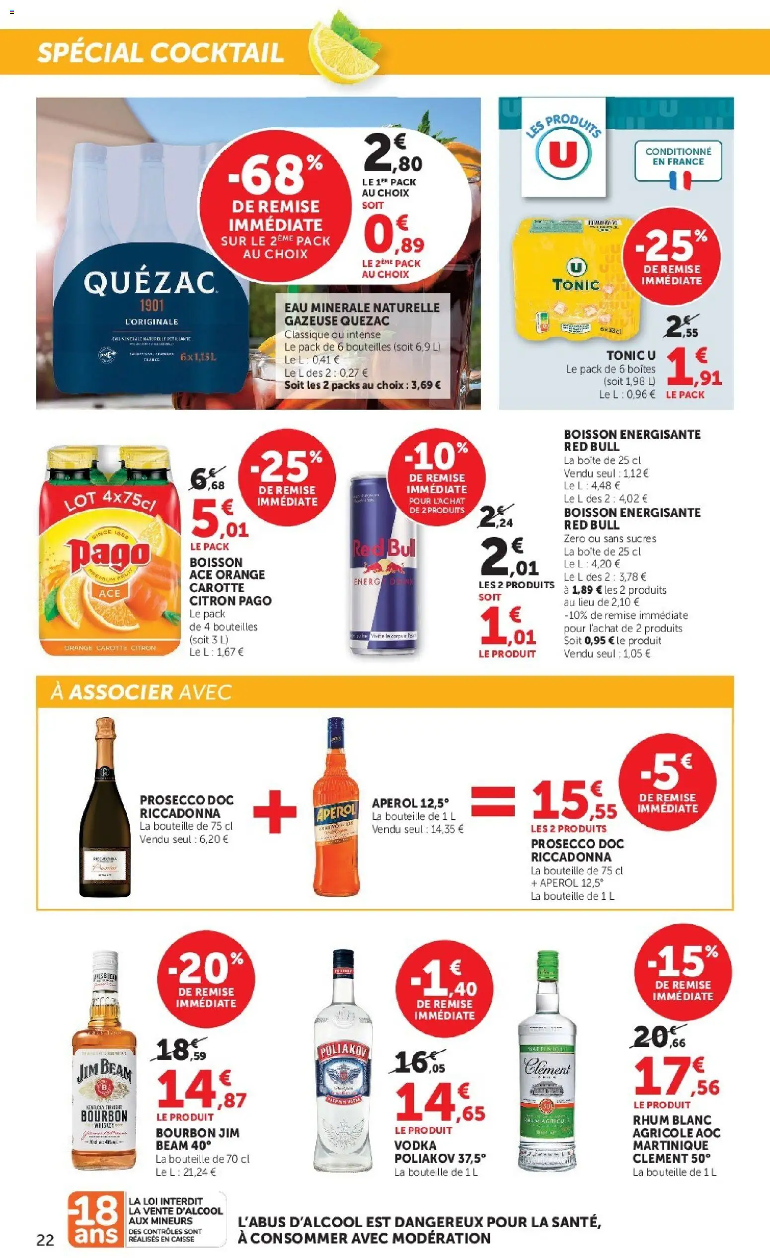 {H1} | Page: 22 | Produits: Eau minérale, Rhum, Red bull, Bourbon