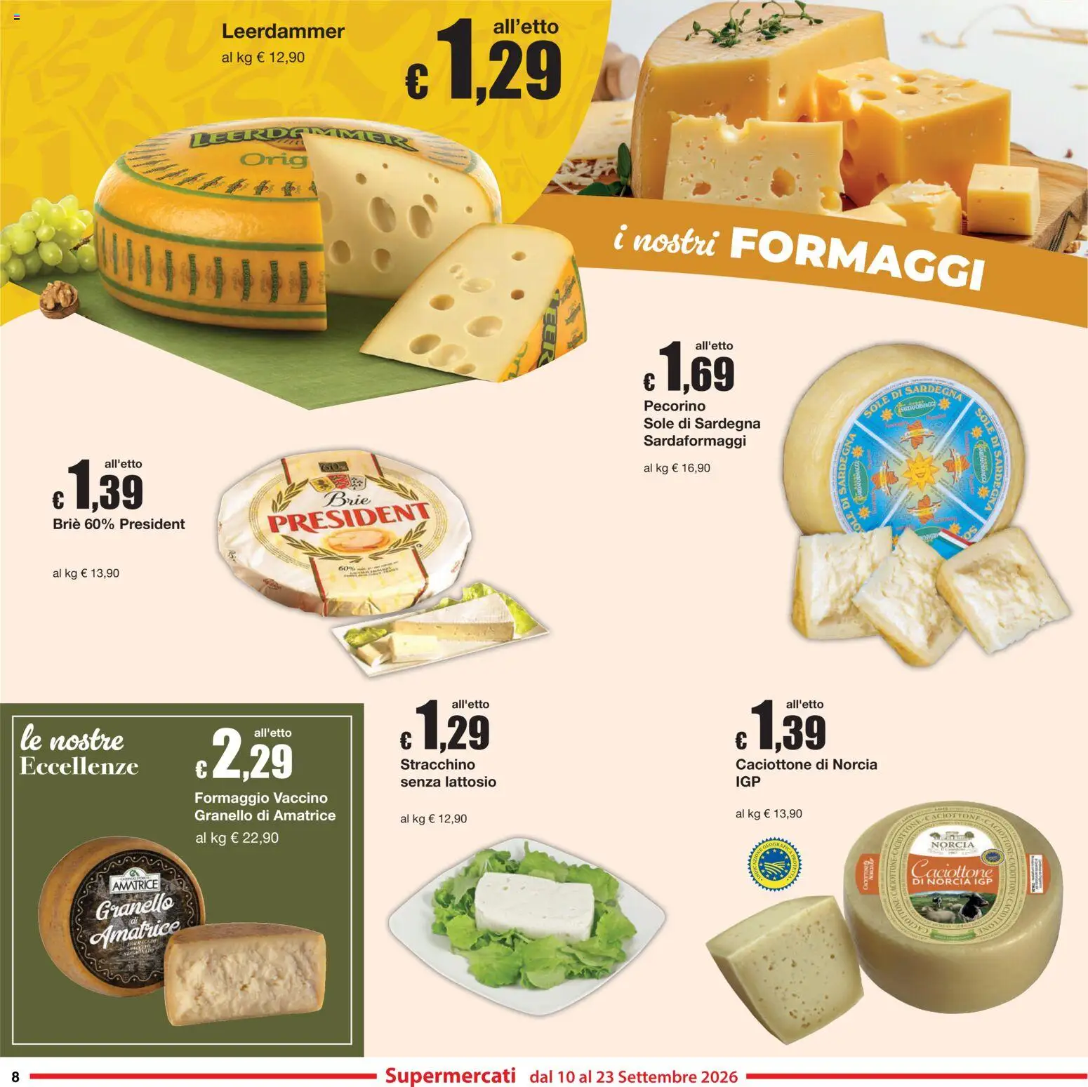 Volantino Sì con Te del 10/09/2026 | Pagina: 8 | Prodotti: Formaggio, Stracchino, Pecorino, Senza lattosio