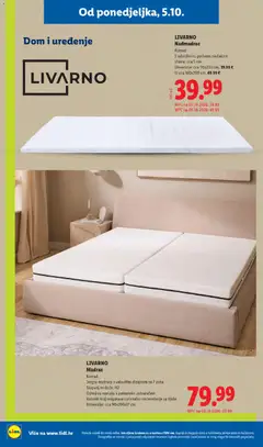 LIVARNO Nadmadrac, Komad S odvojivom, perivom navlakom Visina: cca 5 cm Dimenzije: cca 90x200 cm, 39.99 € ili cca 160x200 cm, 49.99 € - Pregled kataloga iz trgovine Lidl, vrijedi od 05.10.2026 | Stranica: 38