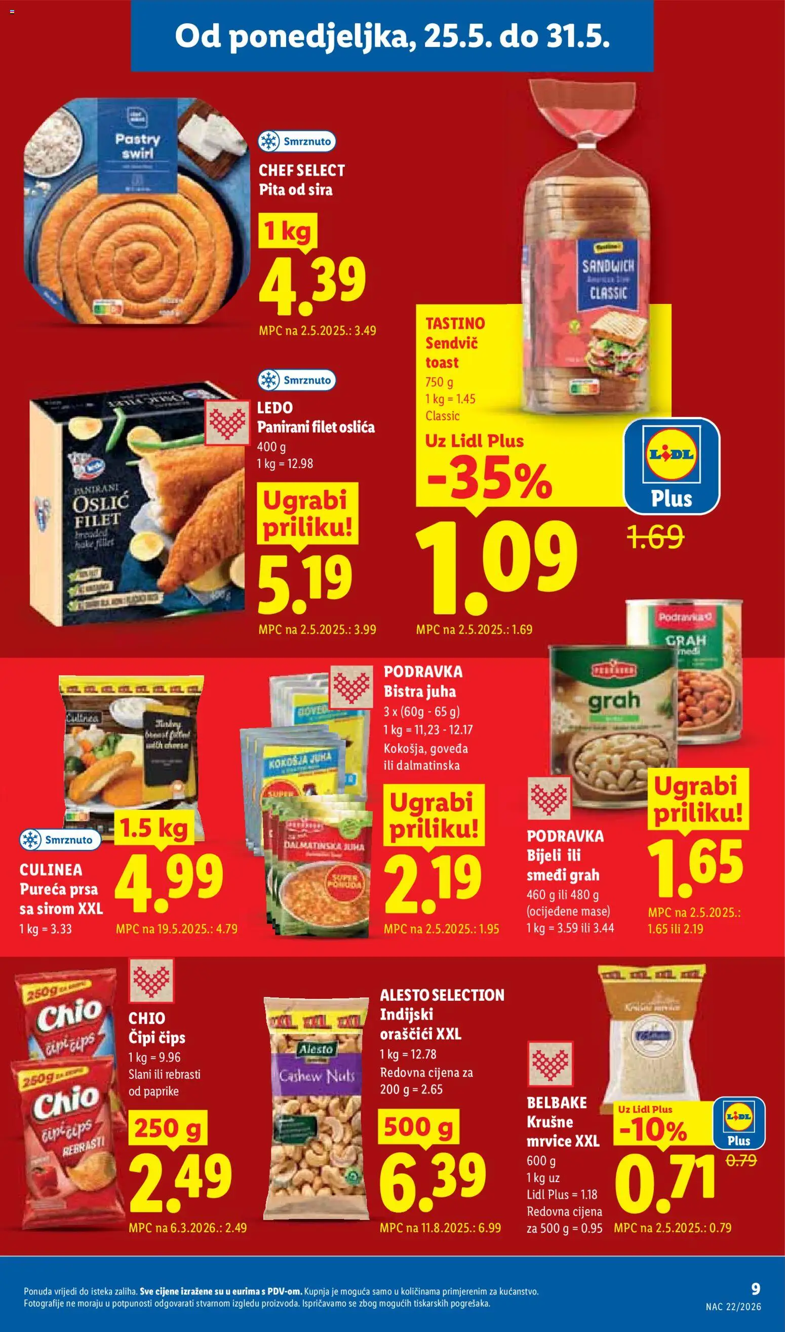 Lidl katalog | vrijedi od 25.05.2026 | Stranica: 9 | Proizvodi: Grah, Toast, Juha, Oslić
