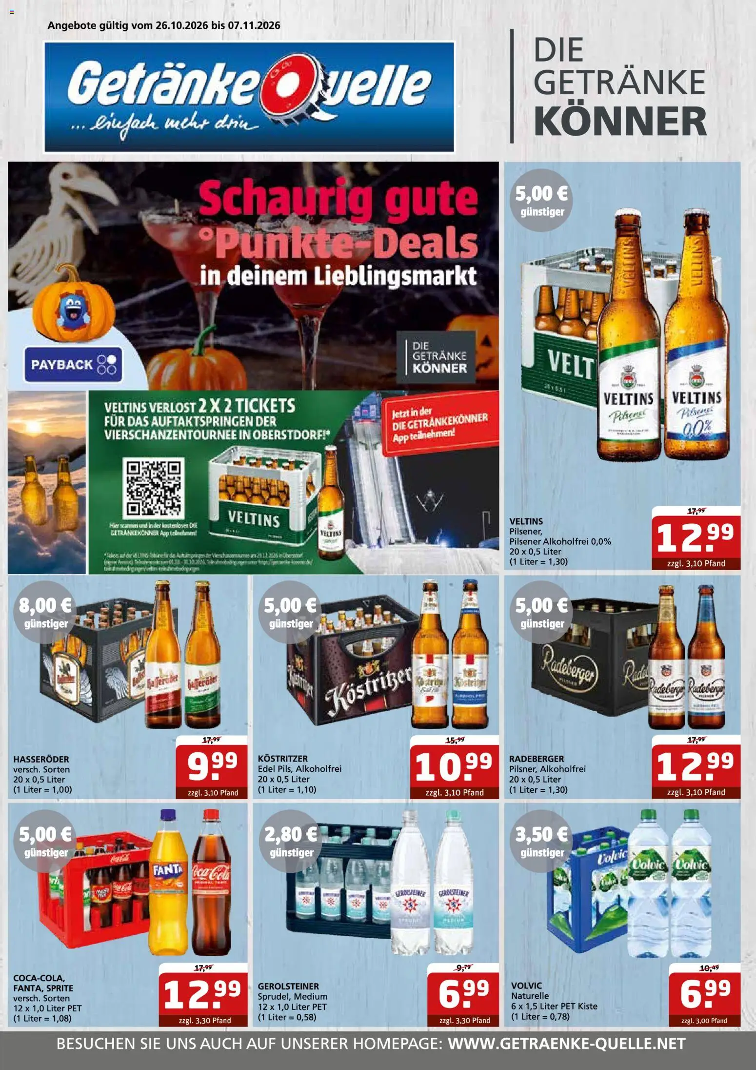 Getränke Quelle Prospekt Aken – gültig ab 26.10.2026 | Seite: 1 | Produkte: Fanta, Hasseröder, Veltins, Gerolsteiner