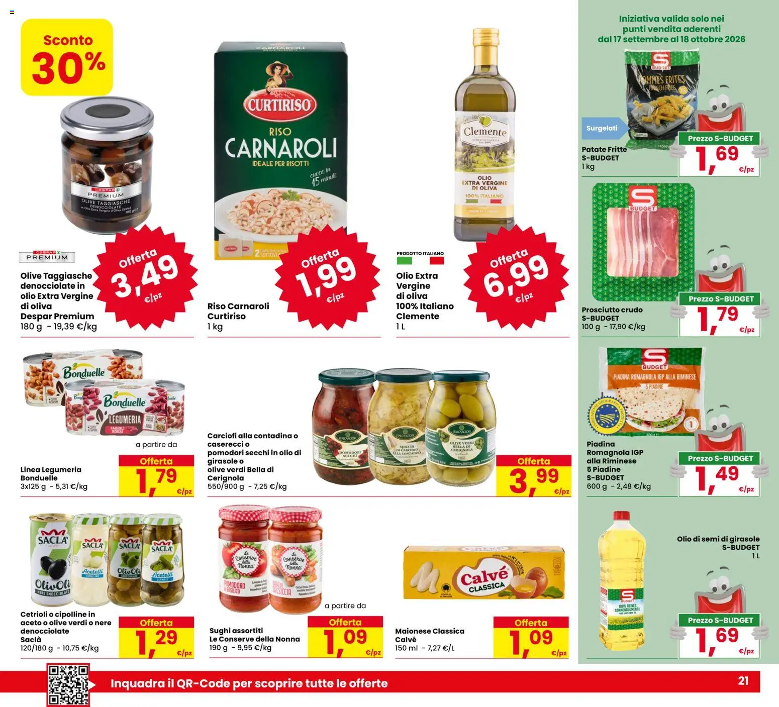 Volantino Eurospar del 01/10/2026 | Pagina: 21 | Prodotti: Riso, Prosciutto, Olio di semi di girasole, Cipolline