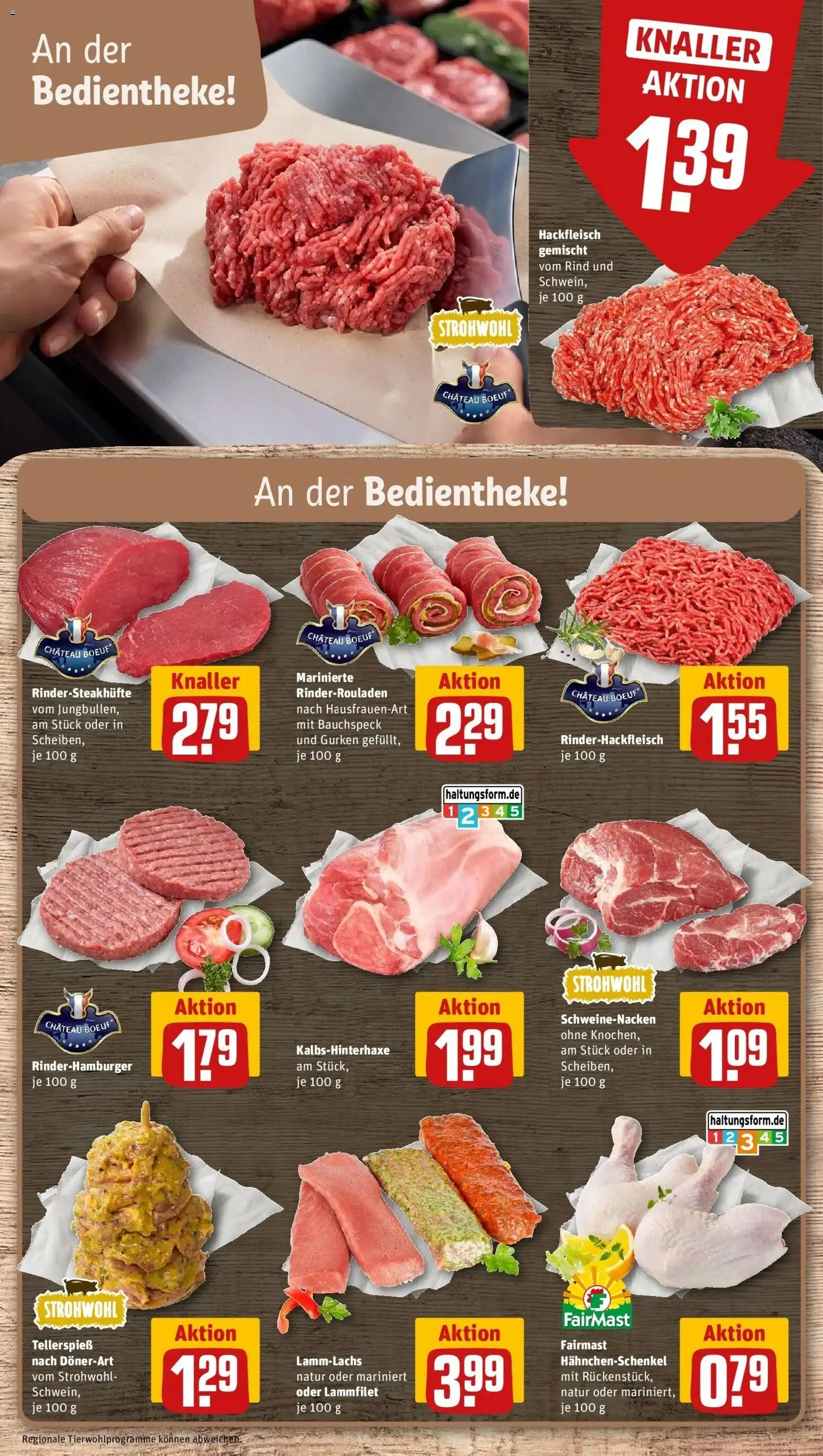 REWE Prospekt ab 28.09.2026 zum Blättern » Angebote | Seite: 14 | Produkte: Rinderrouladen, Schweinenacken, Gurken, Hackfleisch