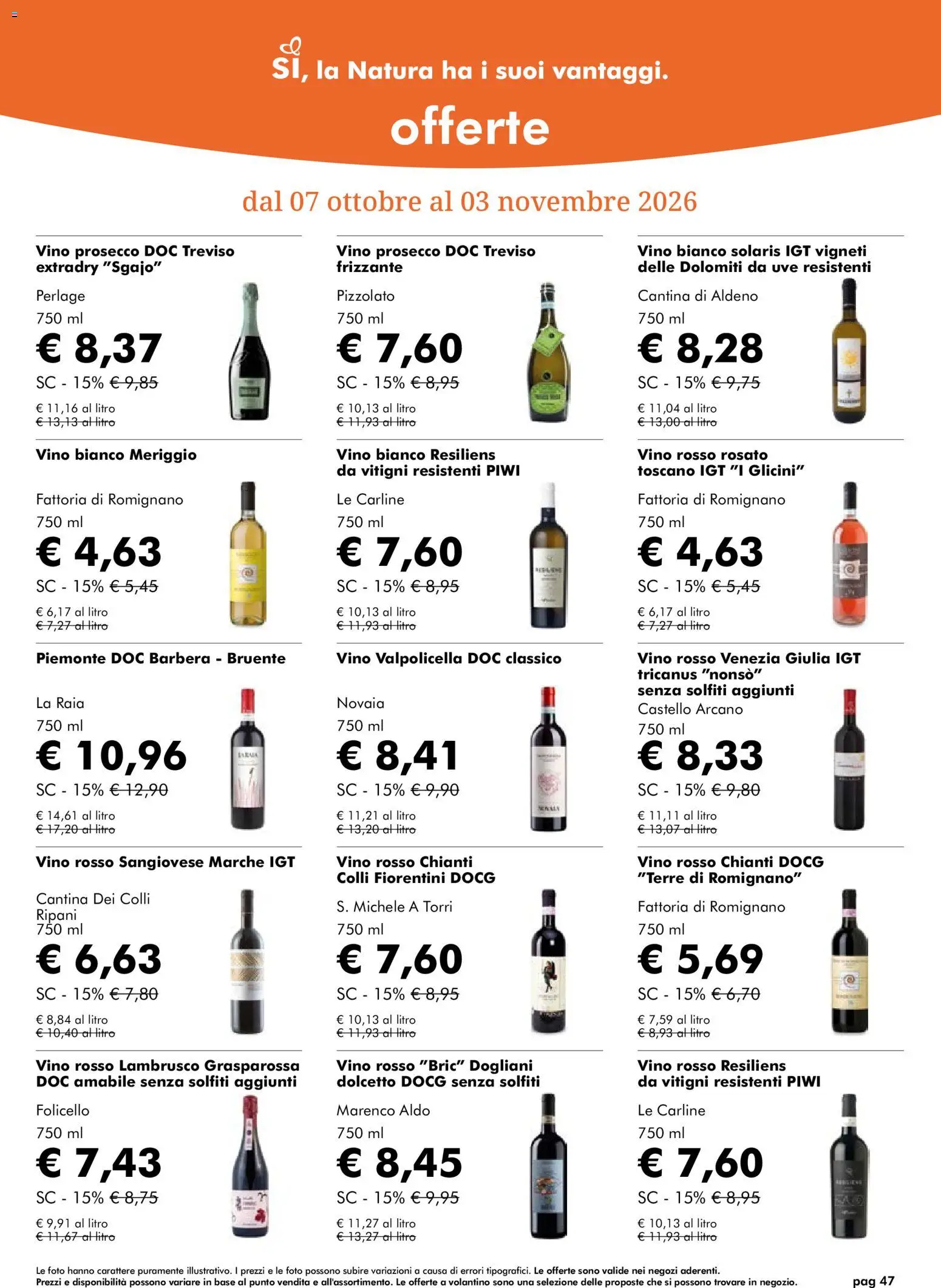 Volantino Natura Sì del 07/10/2026 | Pagina: 47 | Prodotti: Prosecco, Vino, Vino rosso, Lambrusco