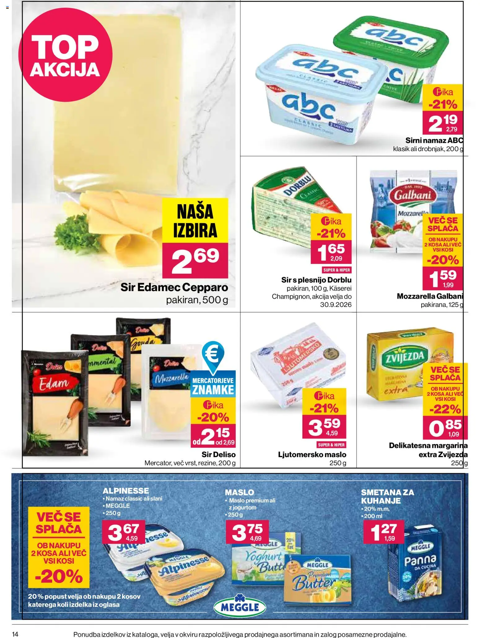 Novi Mercator katalog ponudbe – veljaven od 03.09.2026 | Stran: 14 | Izdelki: Edamec, Margarina, Maslo, Smetana