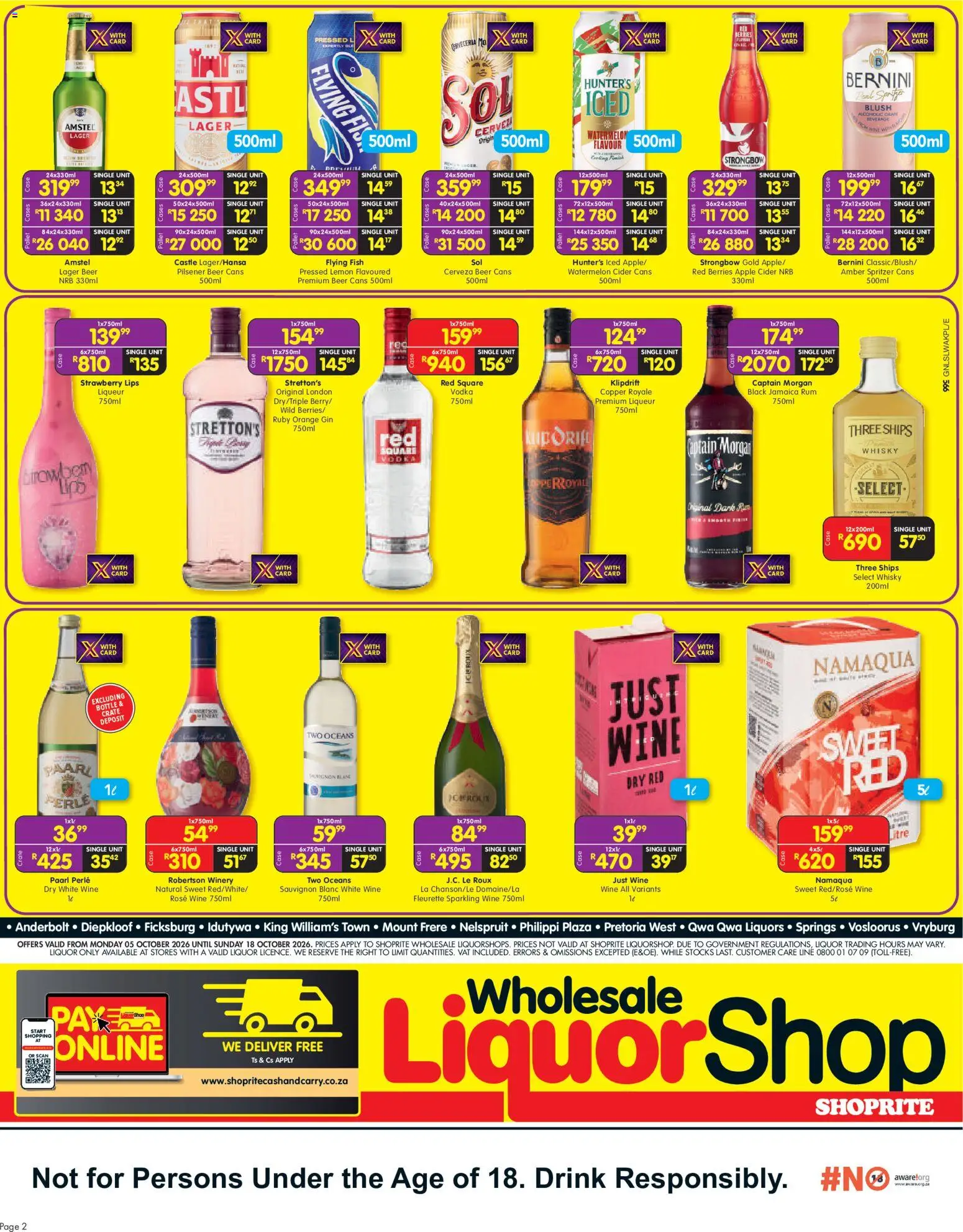 New Shoprite catalogue – valid from 05/10/2026 | Page: 2 | Products: Case, Beer, Gin, Vodka