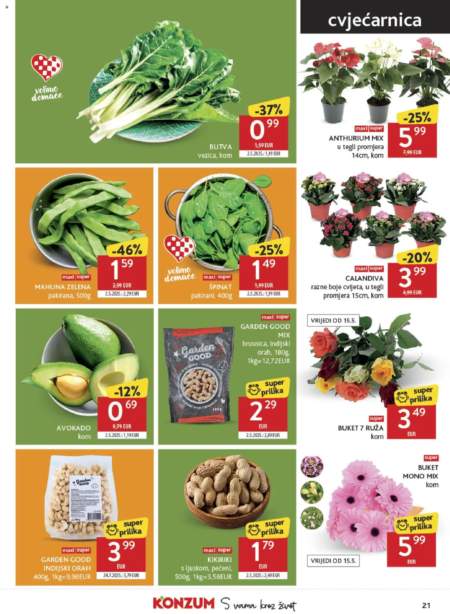 Konzum katalog | vrijedi od 13.05.2026 | Stranica: 21 | Proizvodi: Mahuna, Kikiriki, Avokado, Indijski orah