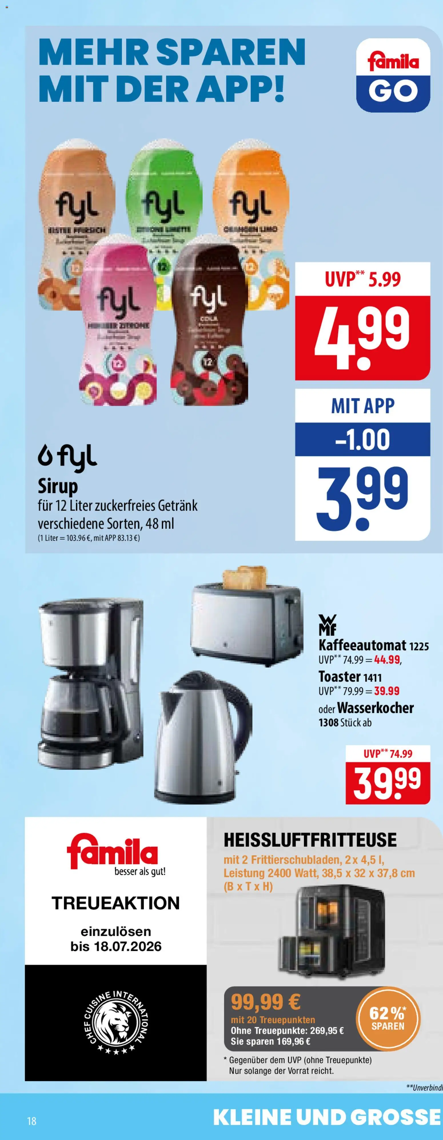 Famila Prospekt – gültig ab 13.07.2026 | Seite: 34 | Produkte: Wasserkocher, Toaster, Sirup, Heißluftfritteuse