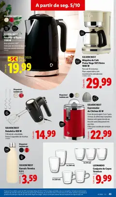 Pré-visualização Lidl folheto válido de 05/10/2026 | Página: 43 | Produtos: Agua, Copos, Máquina de café, Batedeira