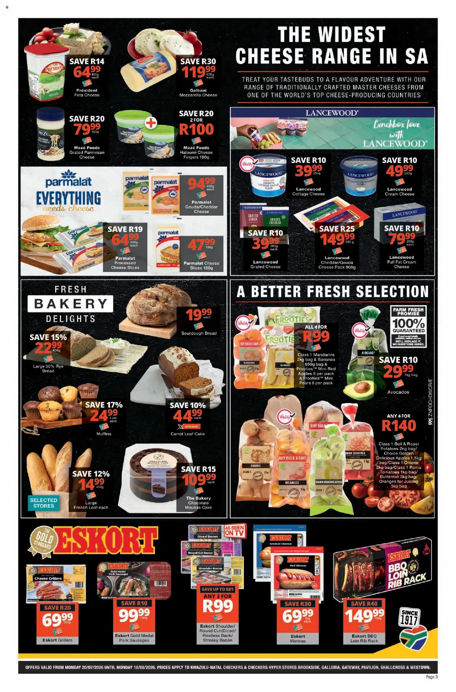 New Checkers catalogue – valid from 20/07/2026 | Page: 3 | Products: Muffins, Chocolate, Bananas, Máscara de pestañas