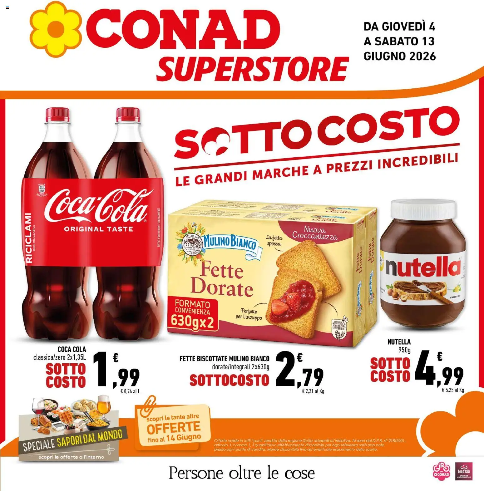 Volantino Conad del 04.06.2026 | Pagina: 1 | Prodotti: Nutella, Fette biscottate, Coca Cola