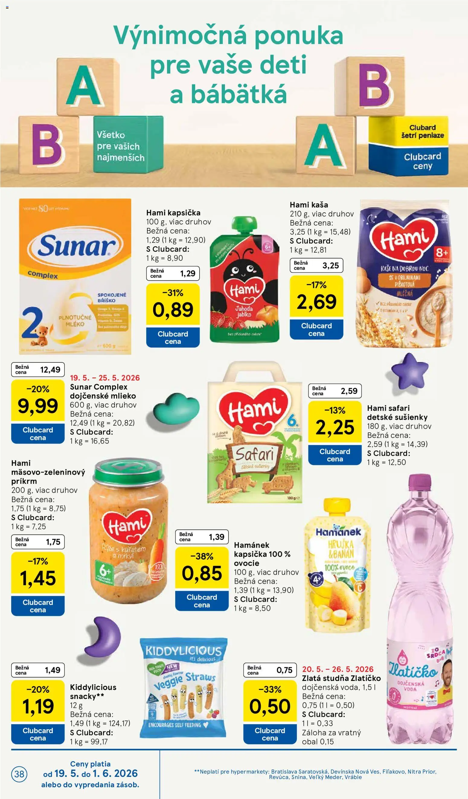 Nové Tesco akcie – leták je platný od 20.05.2026 | Strana: 38 | Produkty: Mlieko, Sunar, Voda, Ovocie