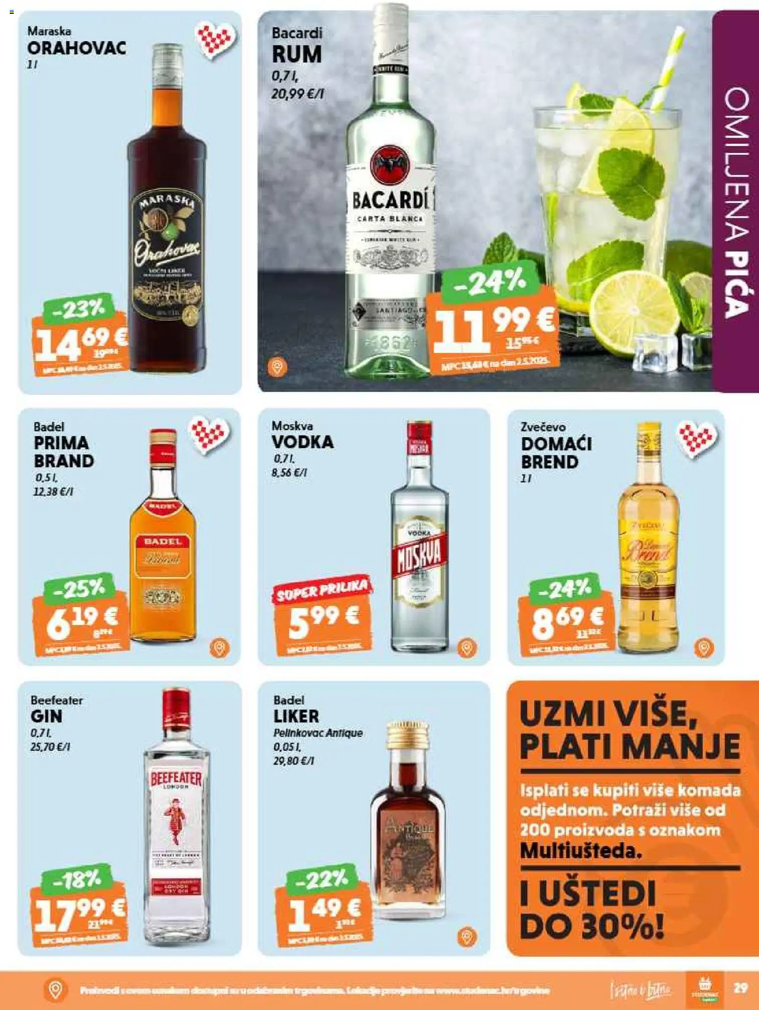 Studenac katalog | vrijedi od 20.05.2026 | Stranica: 29 | Proizvodi: Pica, Pelinkovac Antique, Liker, Vodka