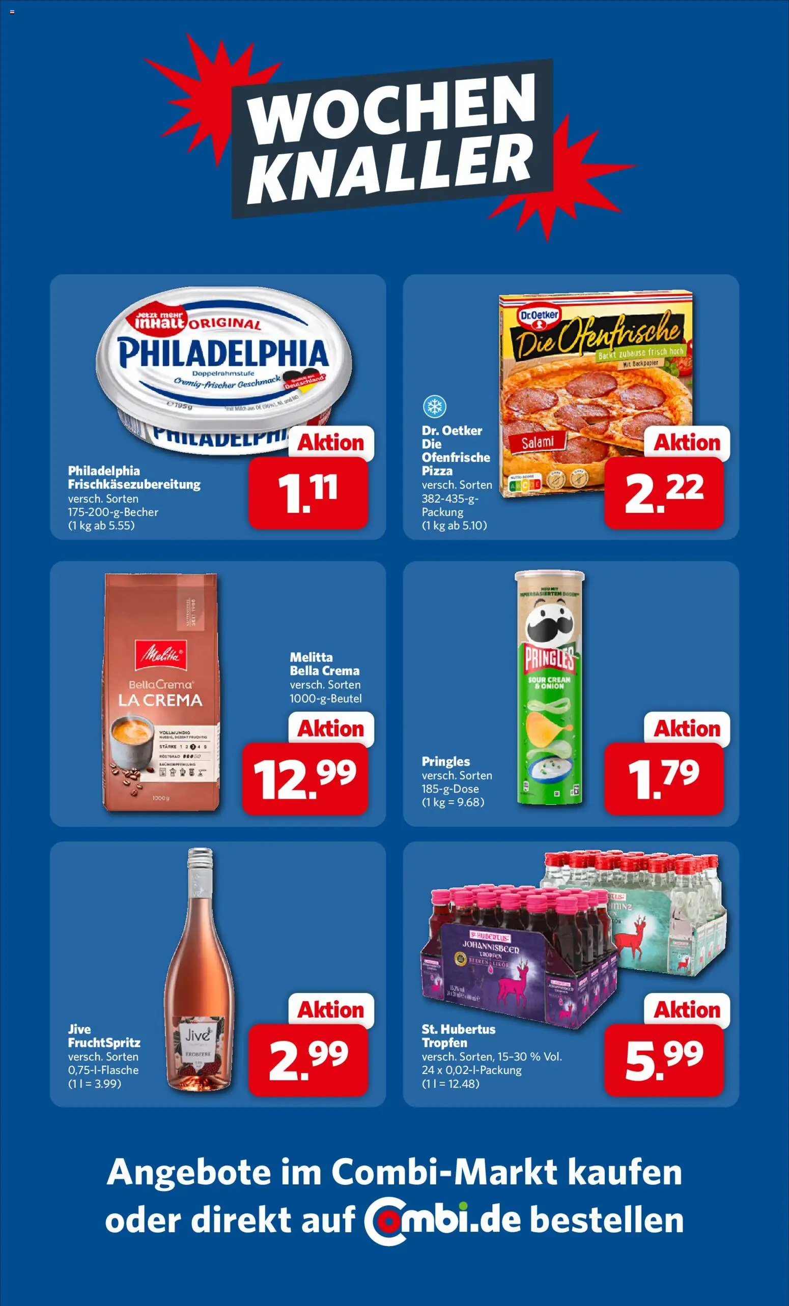 Combi Wochenknaller – gültig ab 02.08.2026 | Seite: 1 | Produkte: Melitta, Milch, Philadelphia, Pizza