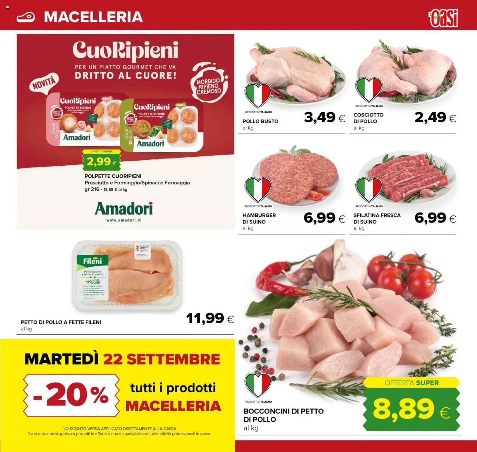 Volantino Oasi del 14/09/2026 | Pagina: 7 | Prodotti: Petto di Pollo, Formaggio, Hamburger, Polpette