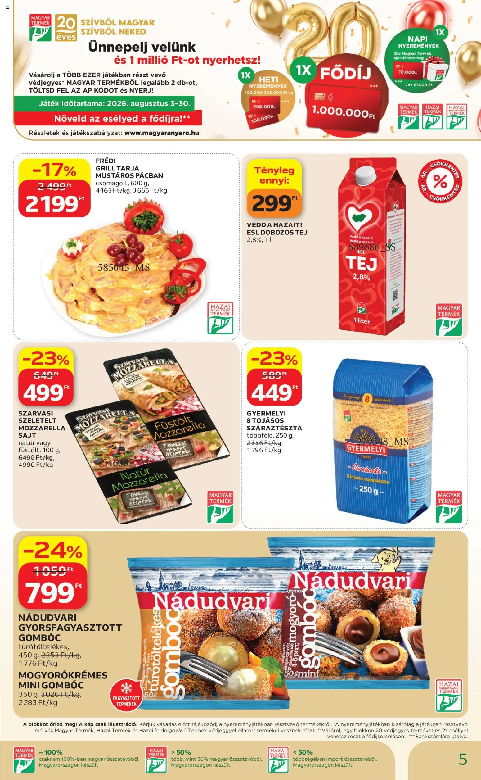 Auchan akciós ujság - amely érvényes a következő dátumtól: 2026.08.21. | Oldal: 5 | Termékek: Szarvasi, Tarja, Ajándékcsomag, Gombóc