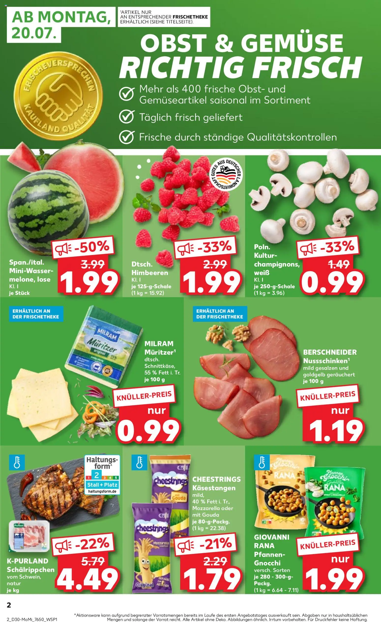 Kaufland Německo leták - Speyer od 20.07.2026 | Strana: 2 | Produkty: Gouda, Forma, Mozzarella, Gnocchi