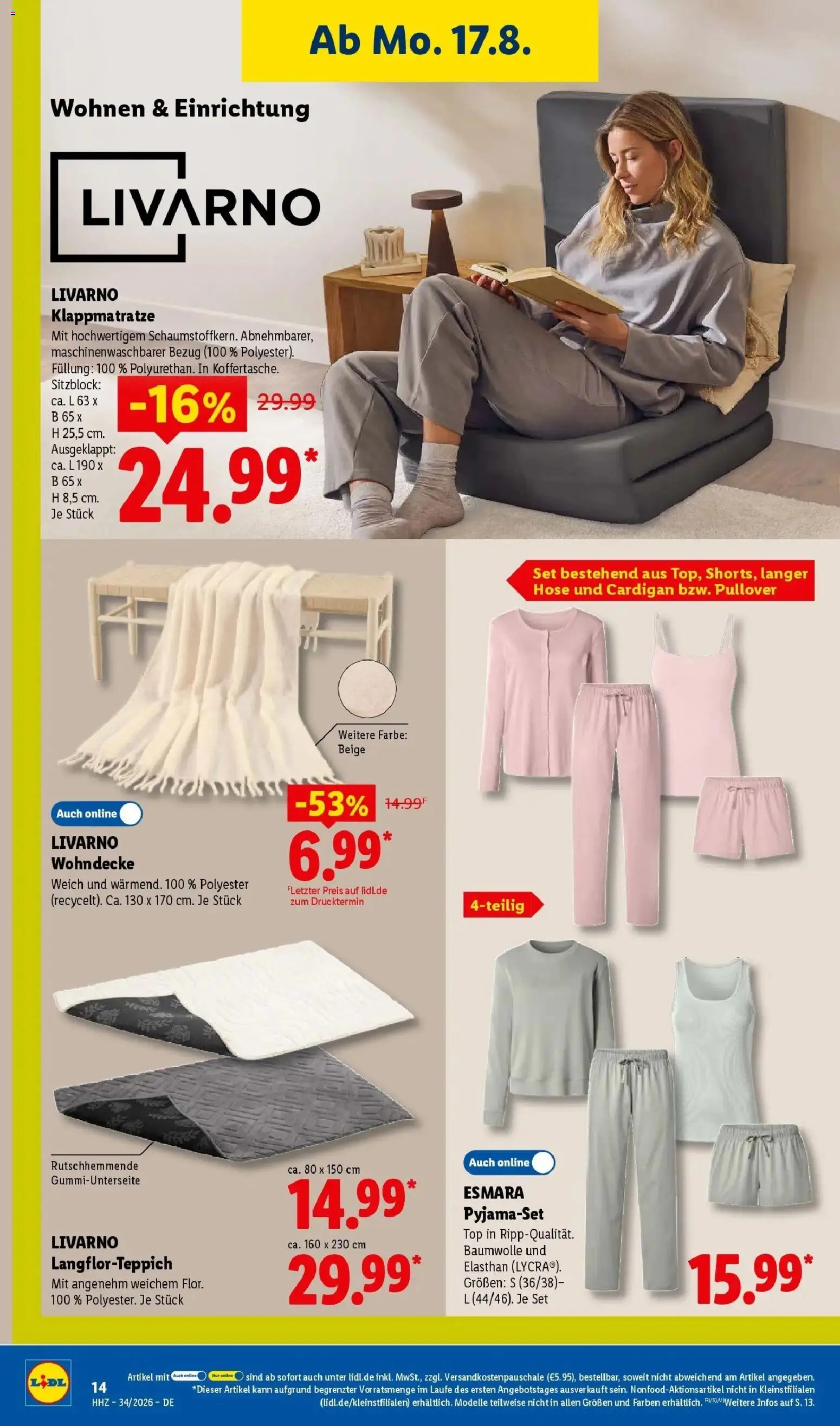 Lidl Prospekt Mühlacker (ab 17.08.2026) zum Blättern » Angebote | Seite: 32 | Produkte: Top, Cardigan, Pullover, Hose